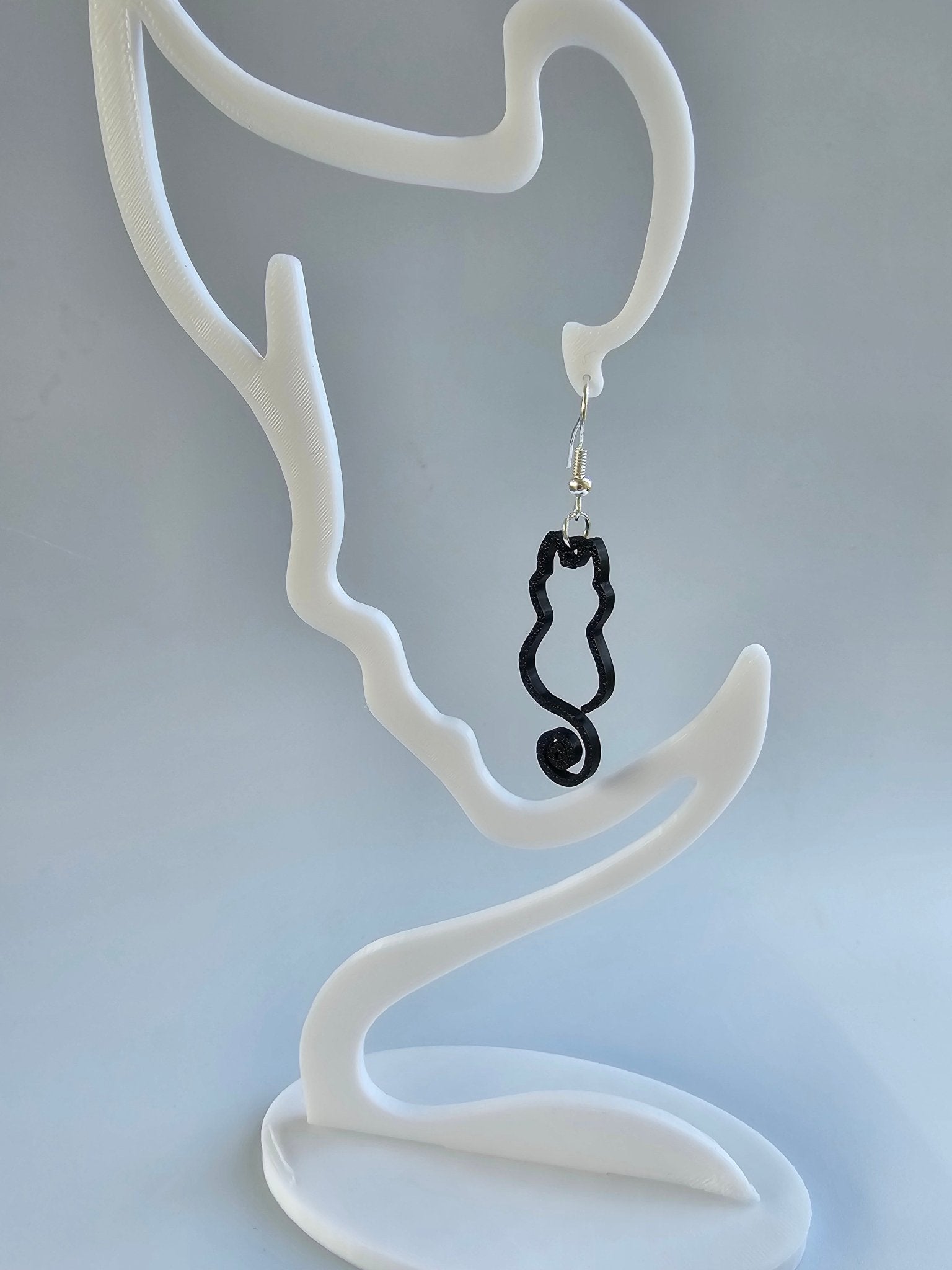 Black Cat Earrings: 3D Printed Silhouette with Curly Tail, Hypoallergenic, Main Street Collective