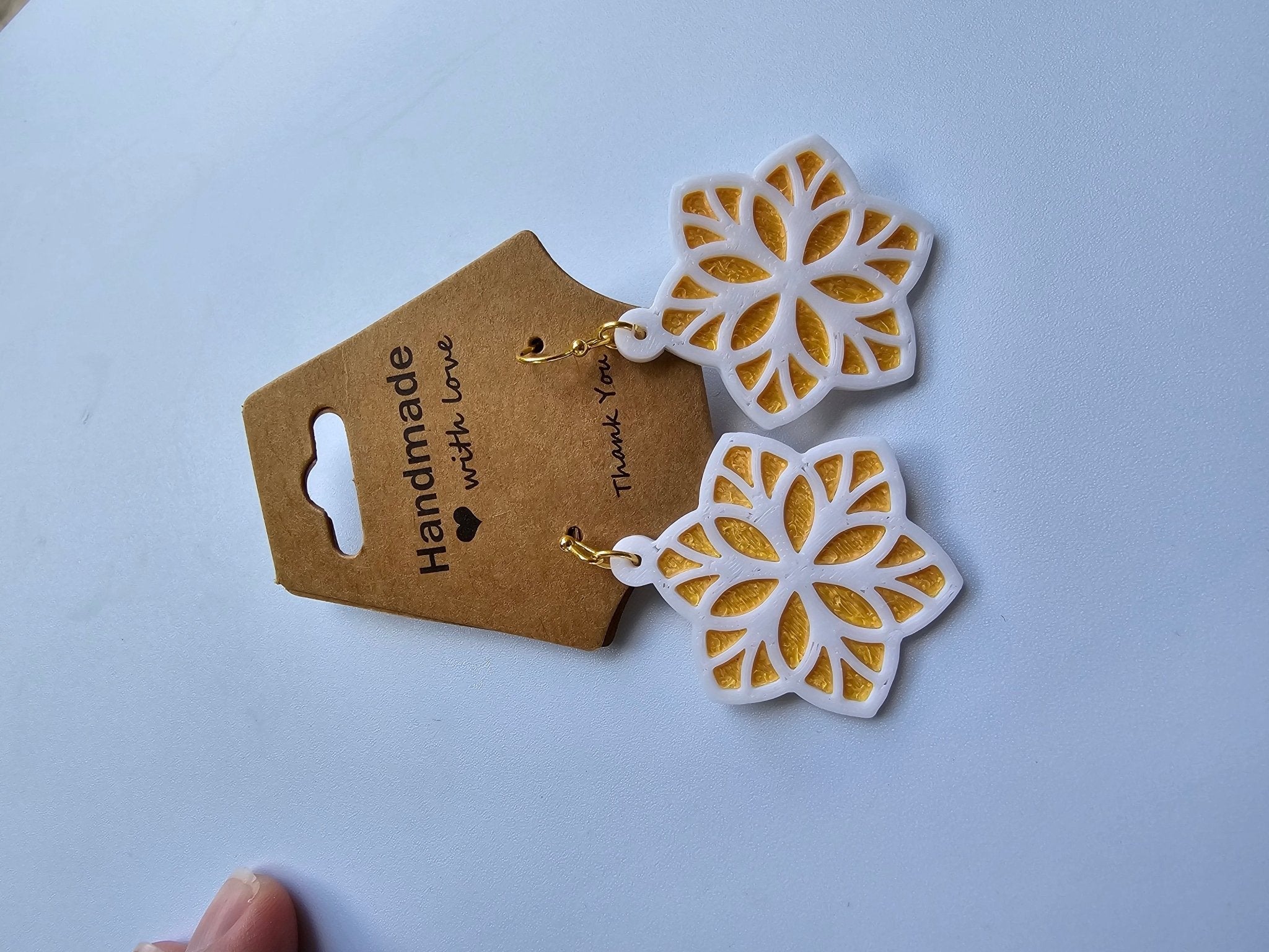 Handmade White & Gold Lotus Flower Earrings - The Tween Space Artisan Jewelry