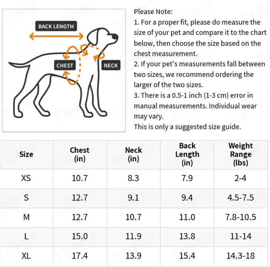 Dog Jacket Sizing Chart: Denim Jacket Chest, Neck & Back Length Guide | Coastal Couture Pet Boutique