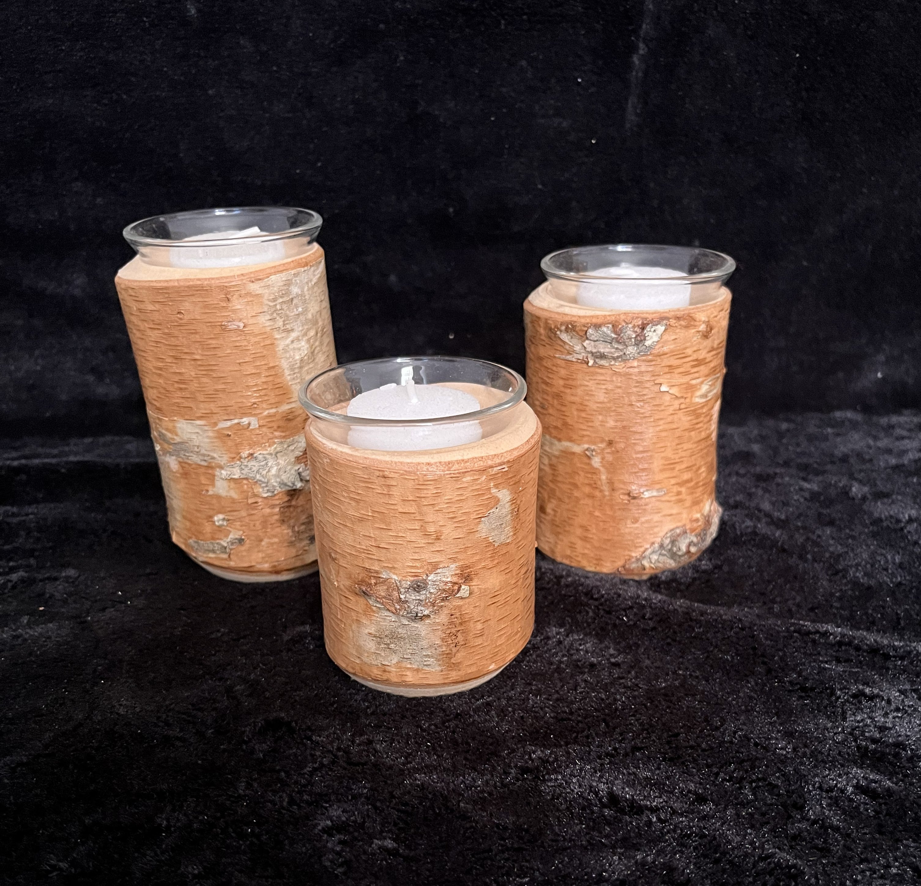 Rustic River Birch Candle Holder Set of 3 | Birch Bark Candle Centerpiece | 3.5-4.5" Tall Unique Candle Holders