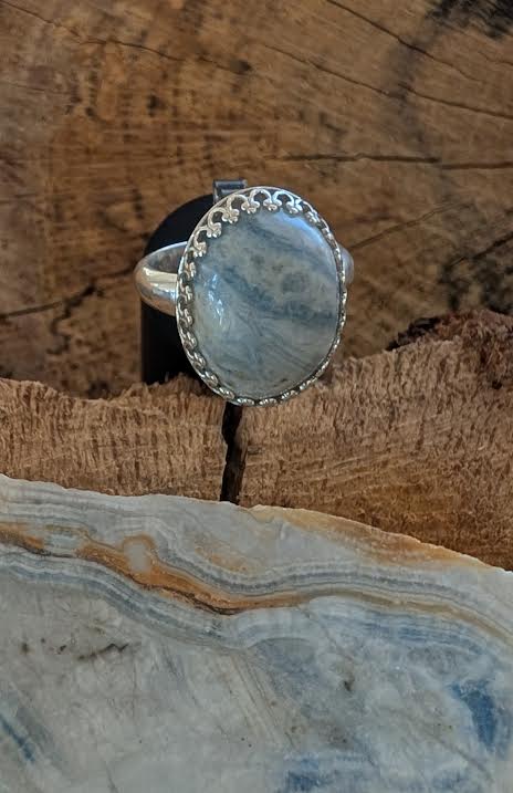 Lapis Lace Onyx/Scheelite Ring, Size 7, Sterling Silver, Handmade Jewelry