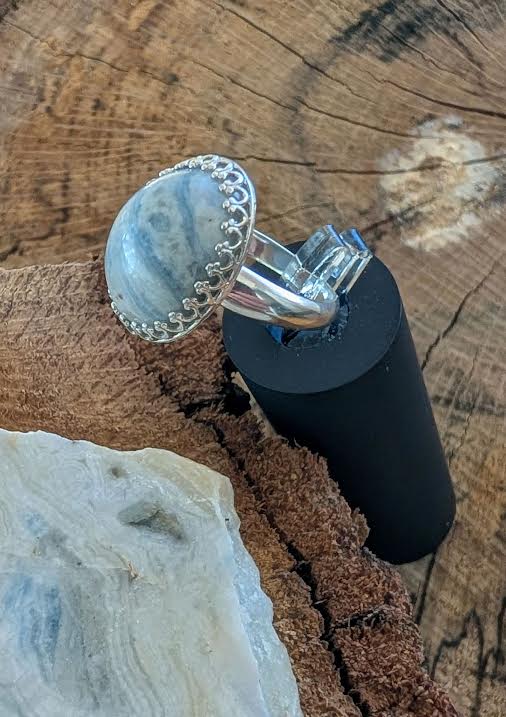Lapis Lace Onyx Ring Size 7 | Sterling Silver Stone Ring Unique