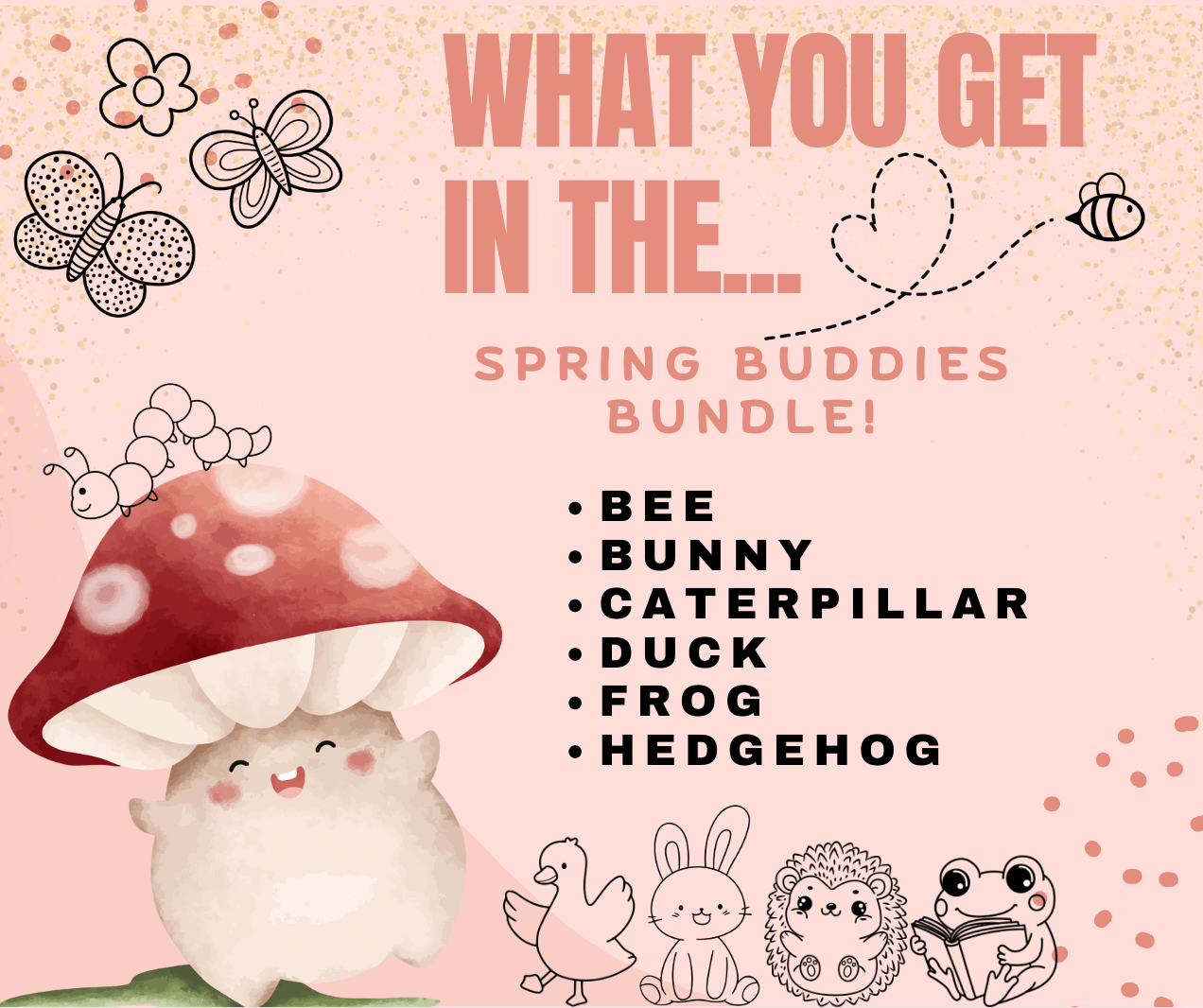Spring Buddies Fidget Bundle: Adorable animal fidget toys for sensory play! Bee, Bunny, Caterpillar, Duck, Frog, Hedgehog.