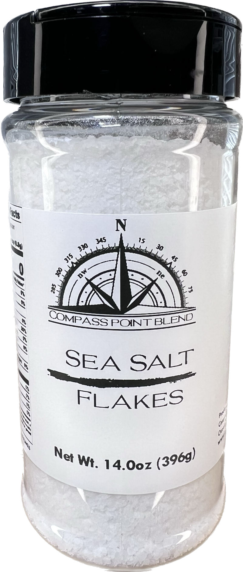 Compass Point Blend Sea Salt Flakes - 14oz Jar. Gourmet finishing salt for chefs and home cooks. Enhance your meals today!