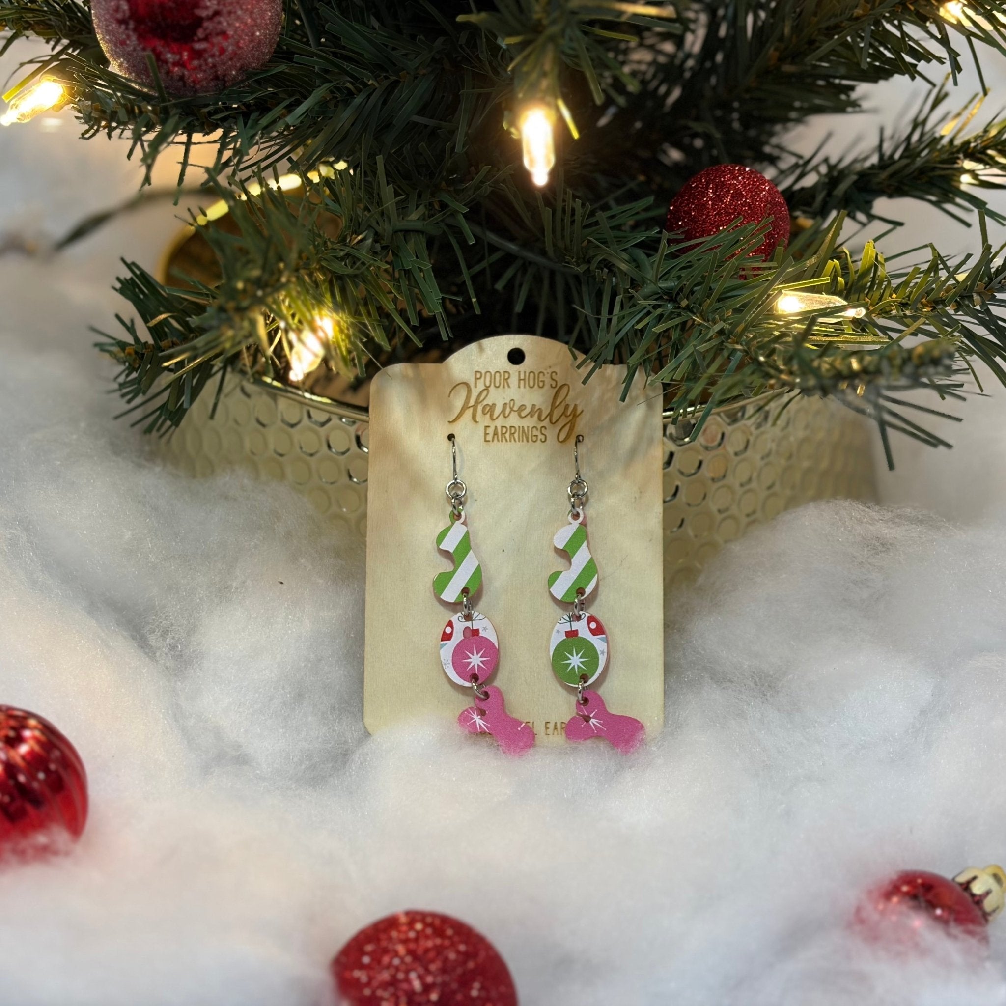 Retro Christmas JOY Earrings - Layered Acrylic Holiday Earrings by Poor Hog Customs
