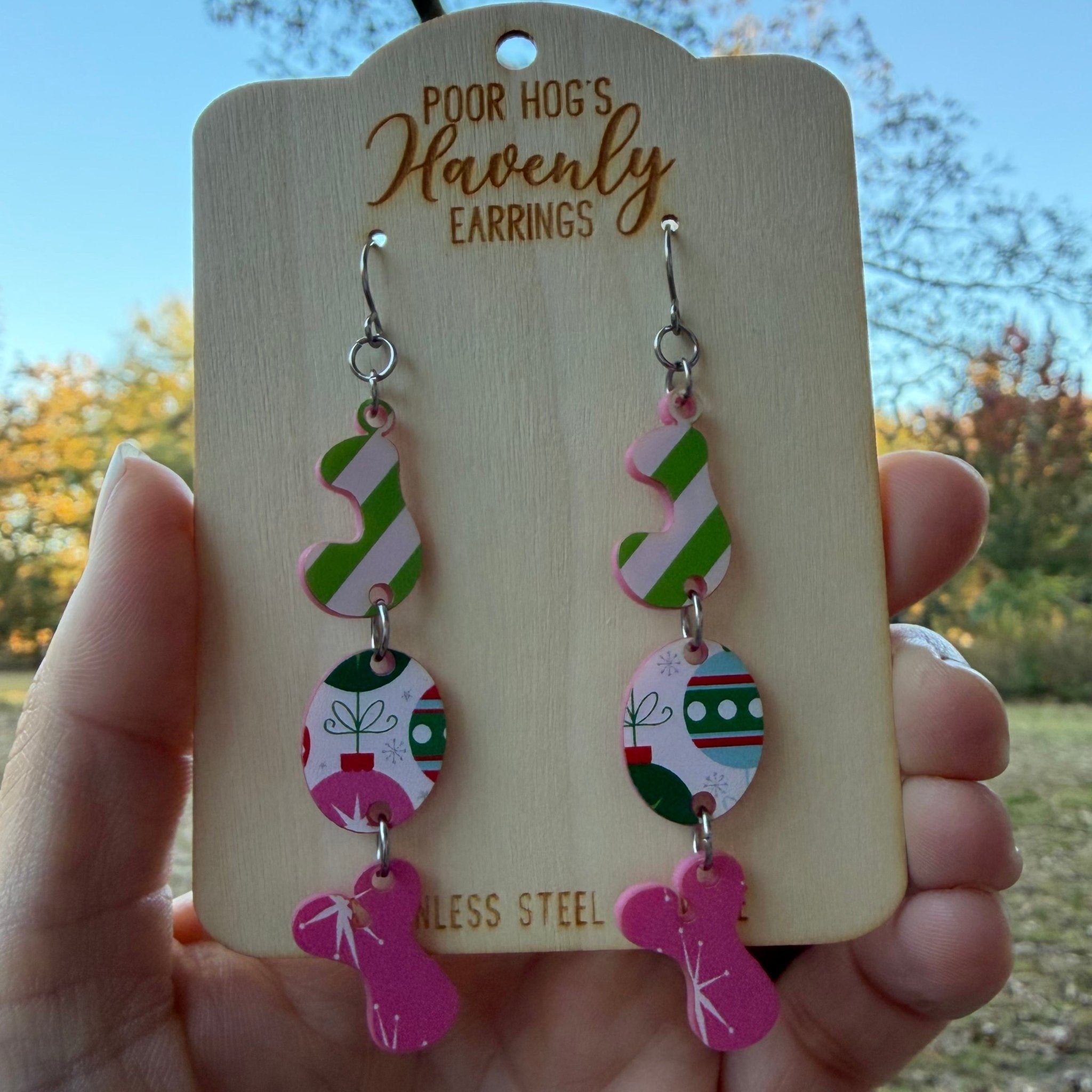 Retro Christmas Earrings: JOY Acrylic Dangles - Poor Hog Customs
