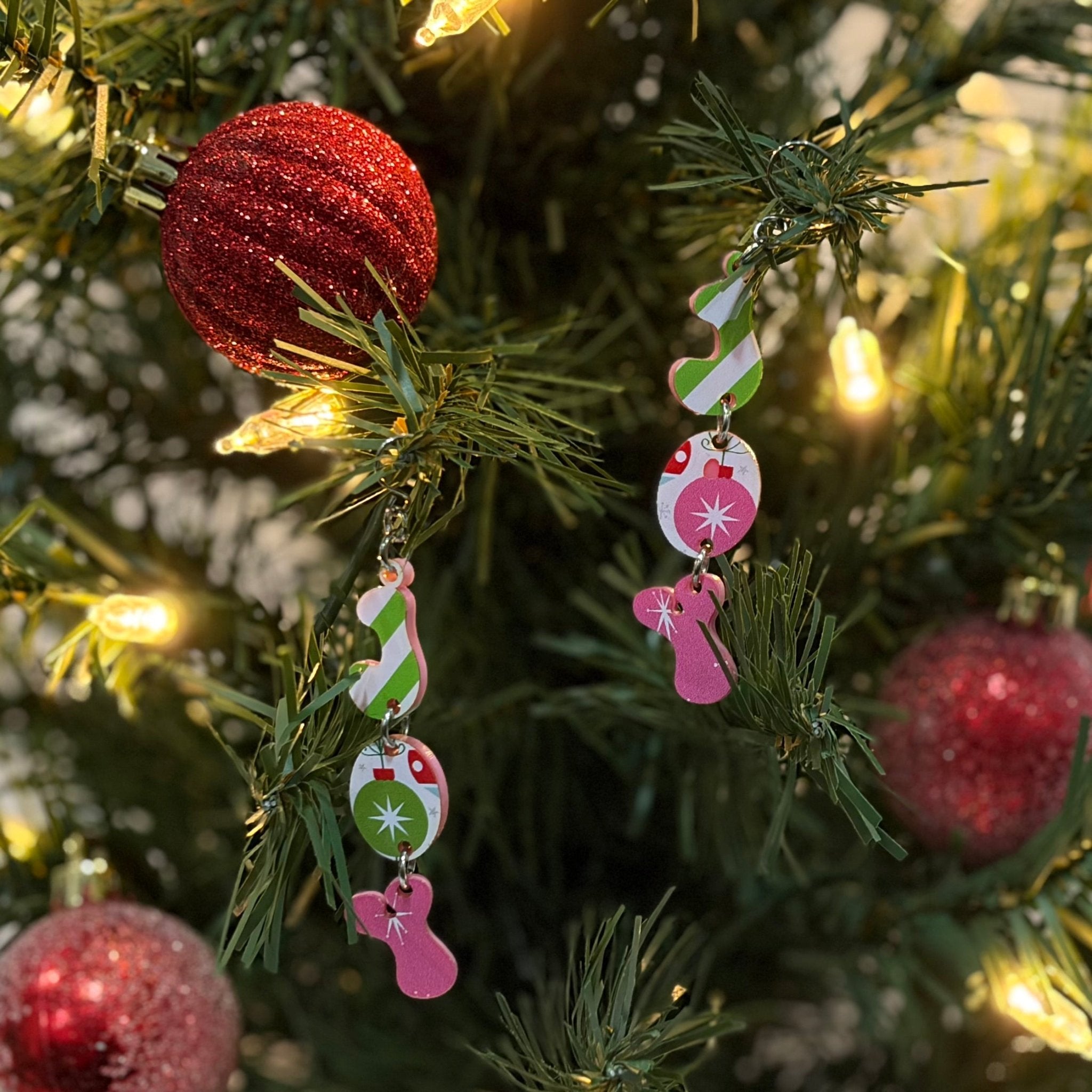 Retro Christmas Earrings: Pink, Green & Red Acrylic Holiday Jewelry | Main Street Collective