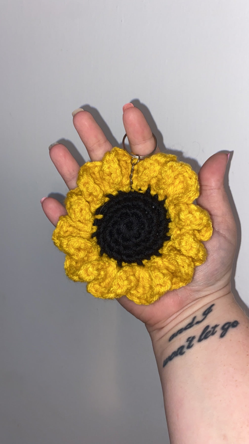 Handmade Crochet Sunflower Keychain - Yellow & Black Flower Keyring by Main Street Collective