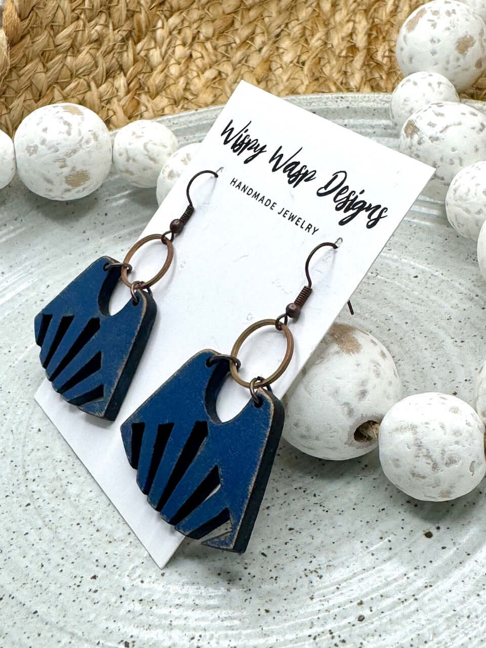 Blue Wood Dangle Earrings - Handmade Boho Chic Jewelry by Wispy Wasp