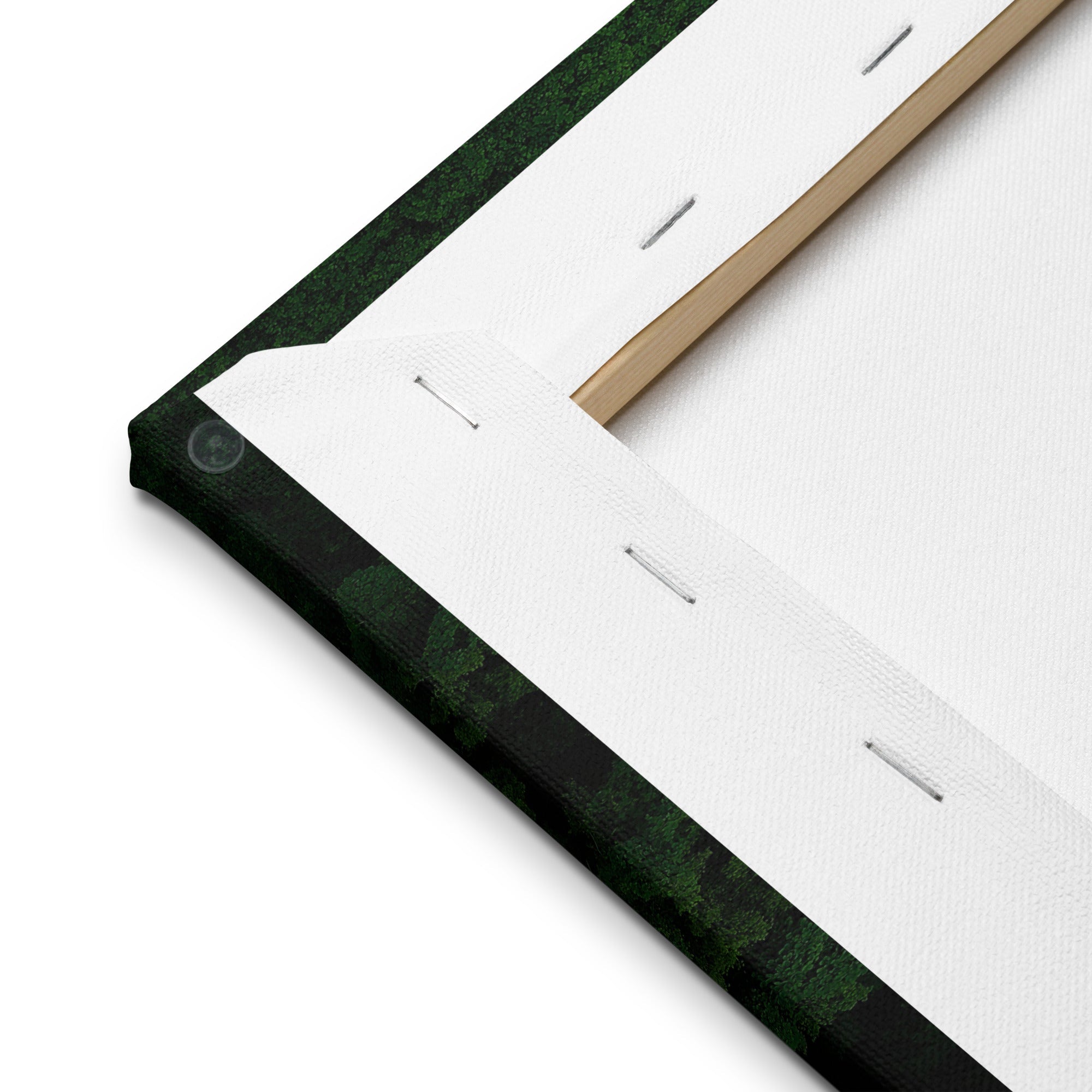 Green Abstract Canvas Corner: A close-up view of a stretched canvas art print.