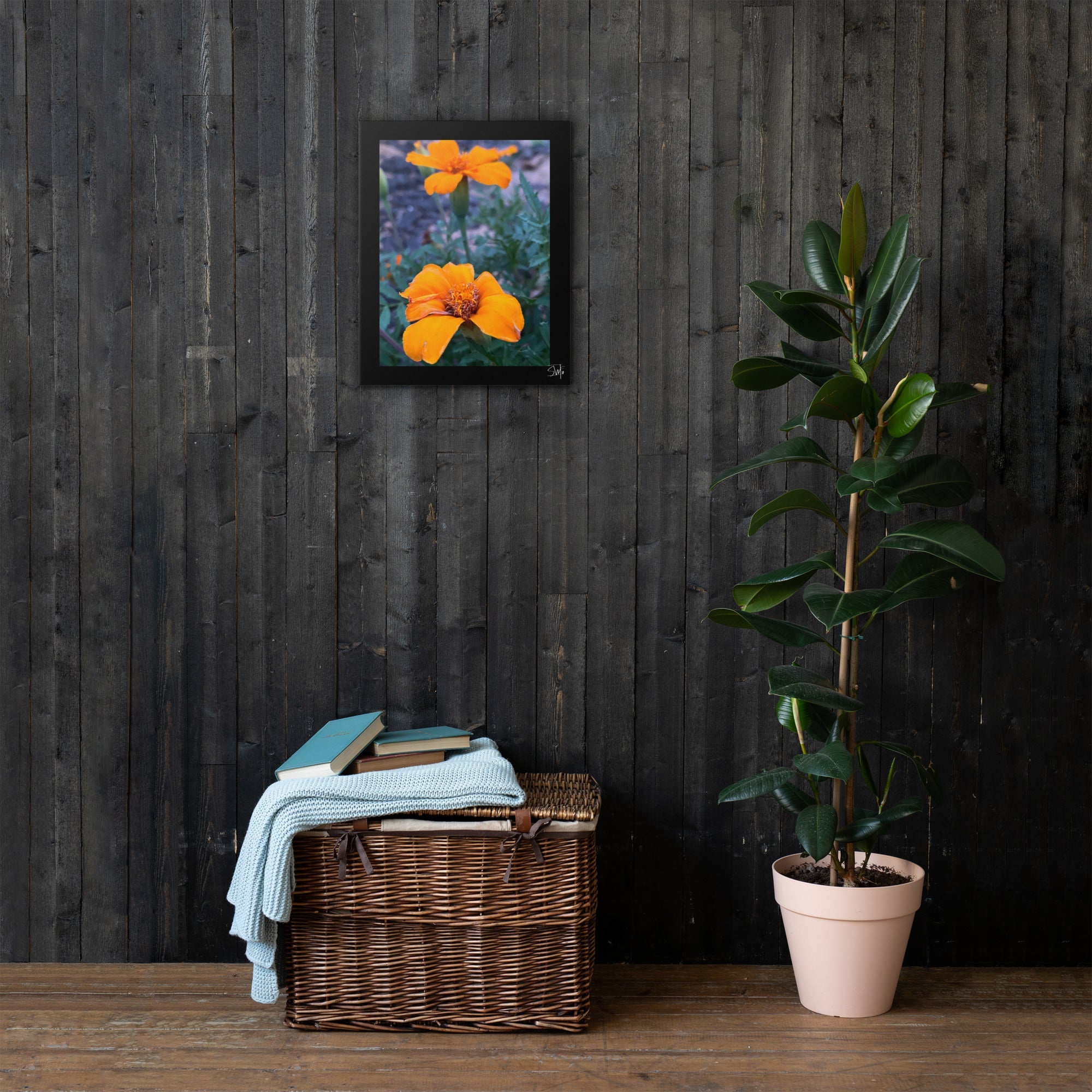 Orange flower canvas art by Main Street Collective. Floral print for modern wall decor. Contemporary home accent.