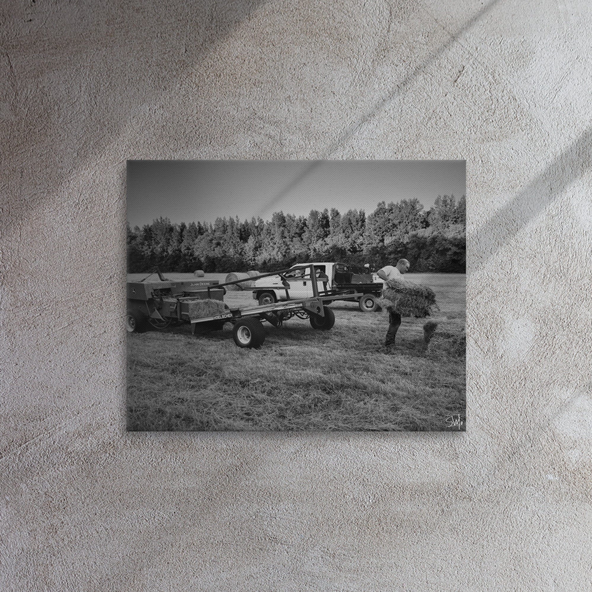 Farm Scene Grayscale Canvas Art - Hay Bales Thin Canvas - Main Street Collective