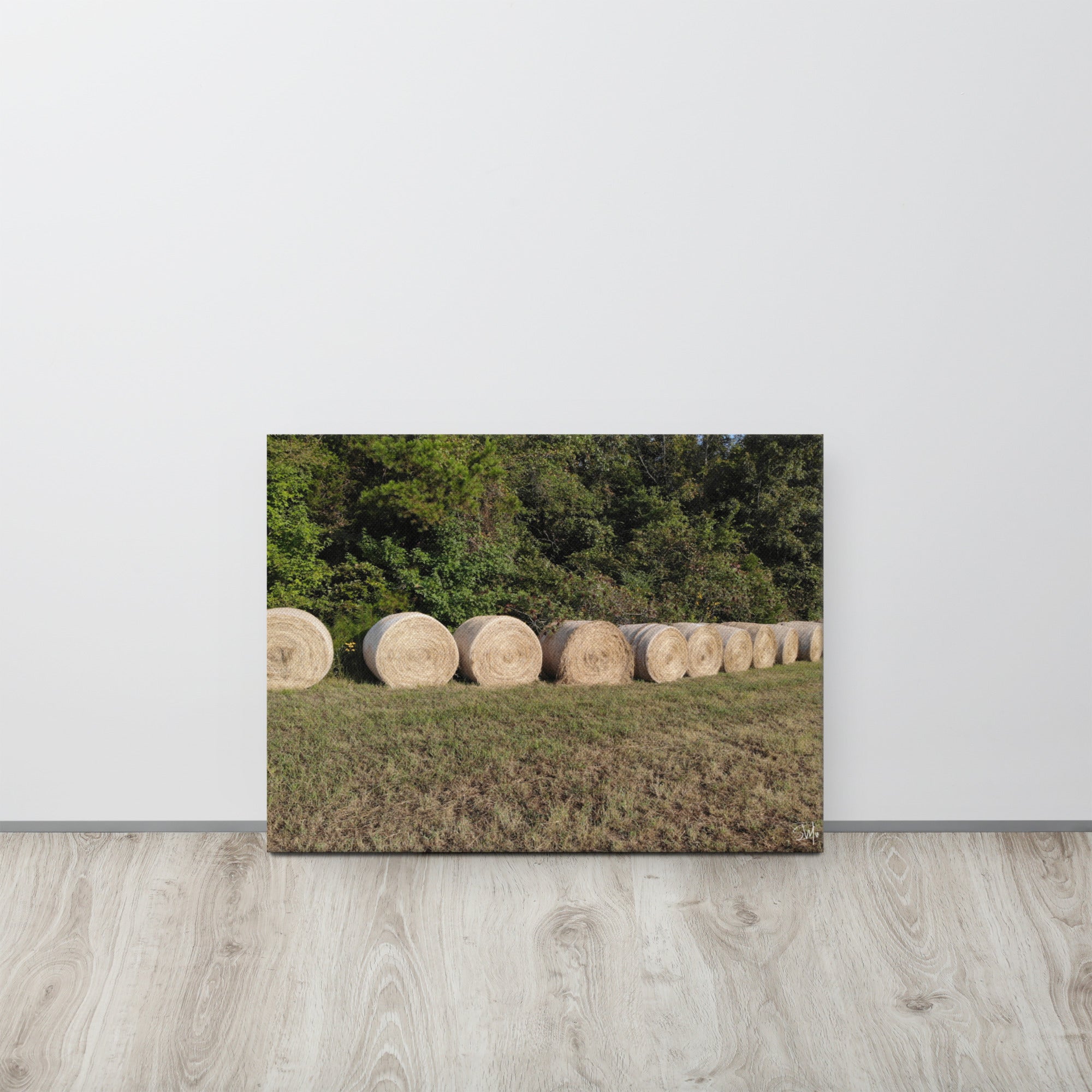 Hay Bales Canvas Art: Rural Landscape Painting for Home Decor