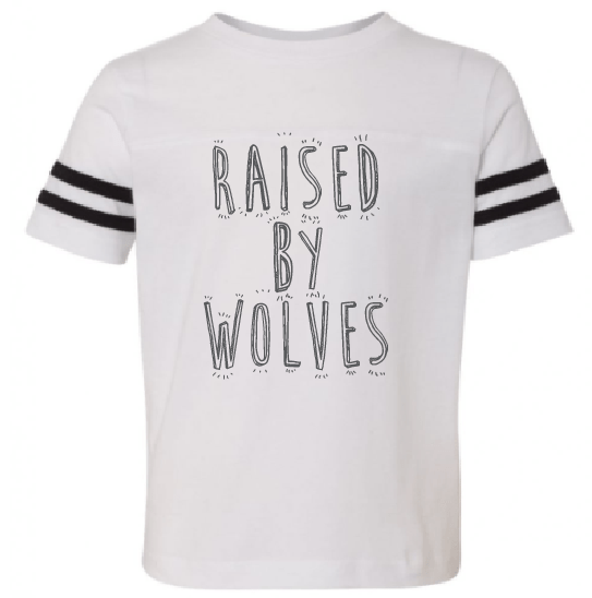 RAISED BY WOLVES YOUTH T-SHIRT - White Tee with Striped Sleeves