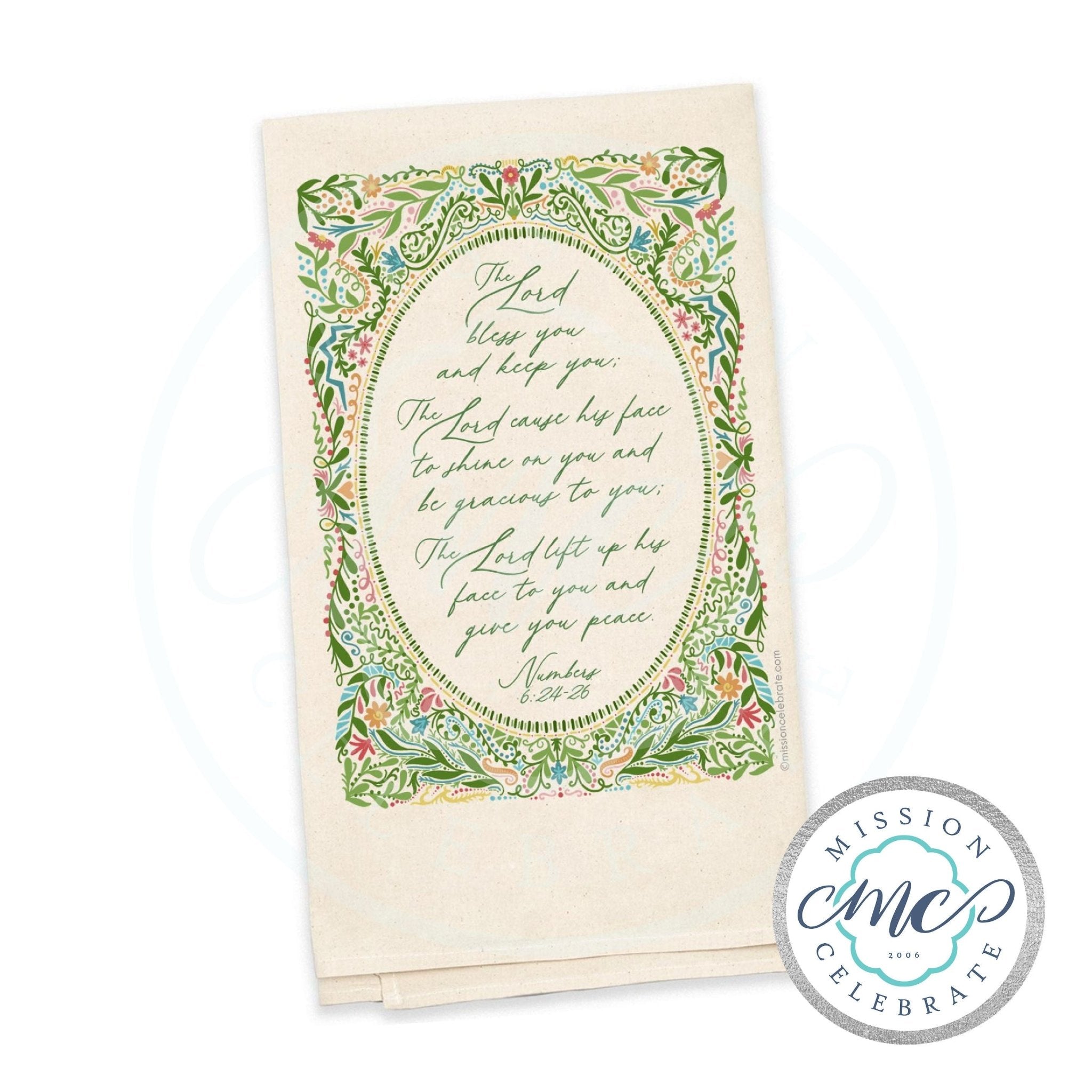 The Lord Bless You and Keep You The Lord Cause His Face to Shine On You and Be Gracious To You Numbers 6:24-26 (UPDATED) Art Tea Towel Kitchen Towel Natural (Ecru) Flour Sack Towel 27"x27"