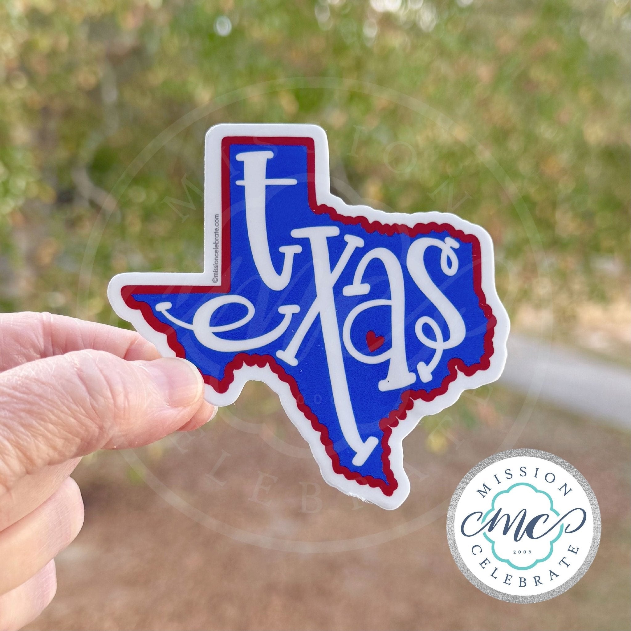 Texas Decal: Red, White, Blue Handlettered State Sticker by Main Street Collective - Show your Texas pride!