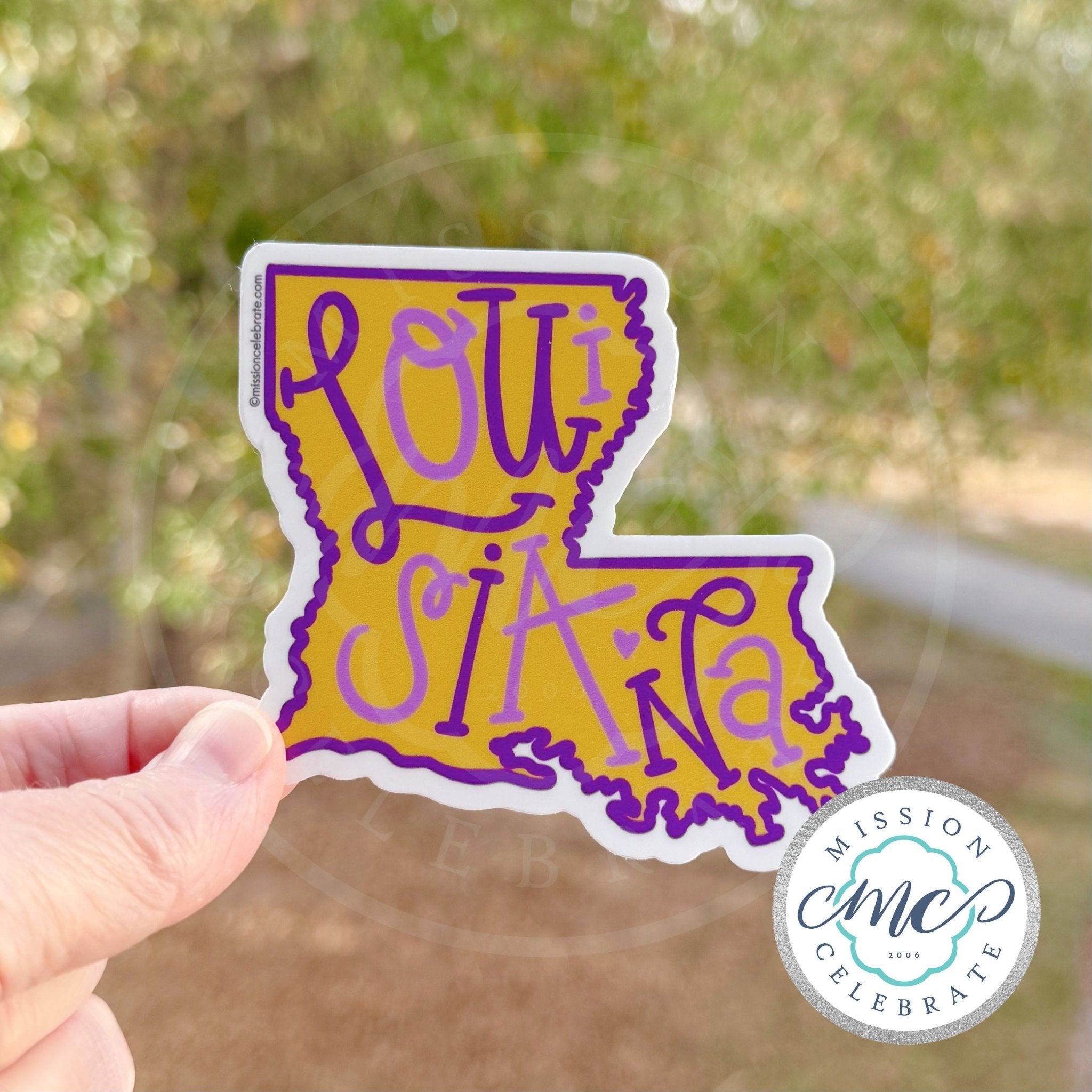 Louisiana Decal - Purple and Gold State Map Sticker, Hand Lettered Art, Louisiana Gift