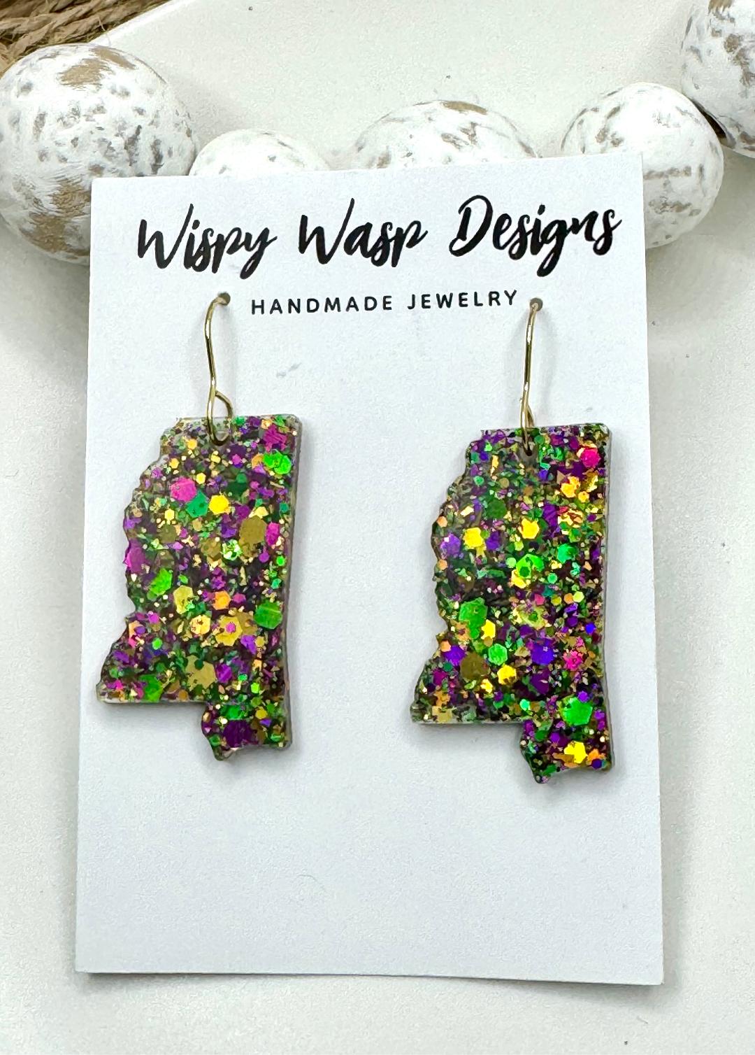 Mississippi Mardi Gras Earrings– Lightweight, Hypoallergenic, Festive Style