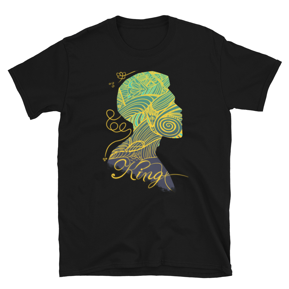 King T-Shirt: Unisex Black Tee with Crowned Man Graphic - Main Street Collective