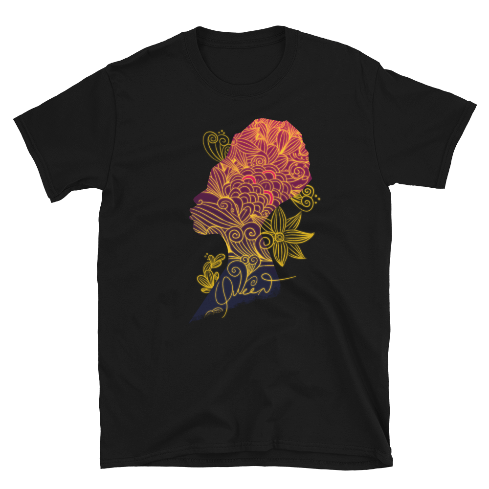 Black Queen T-shirt: Woman's graphic tee with floral design, empowering and stylish apparel.
