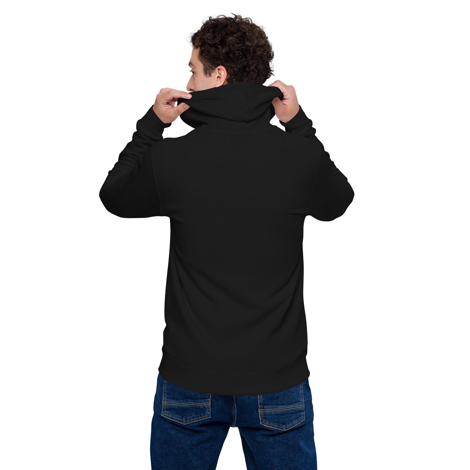 Back view of a black Unisex Zip Hoodie - LeftyKeyz Edition