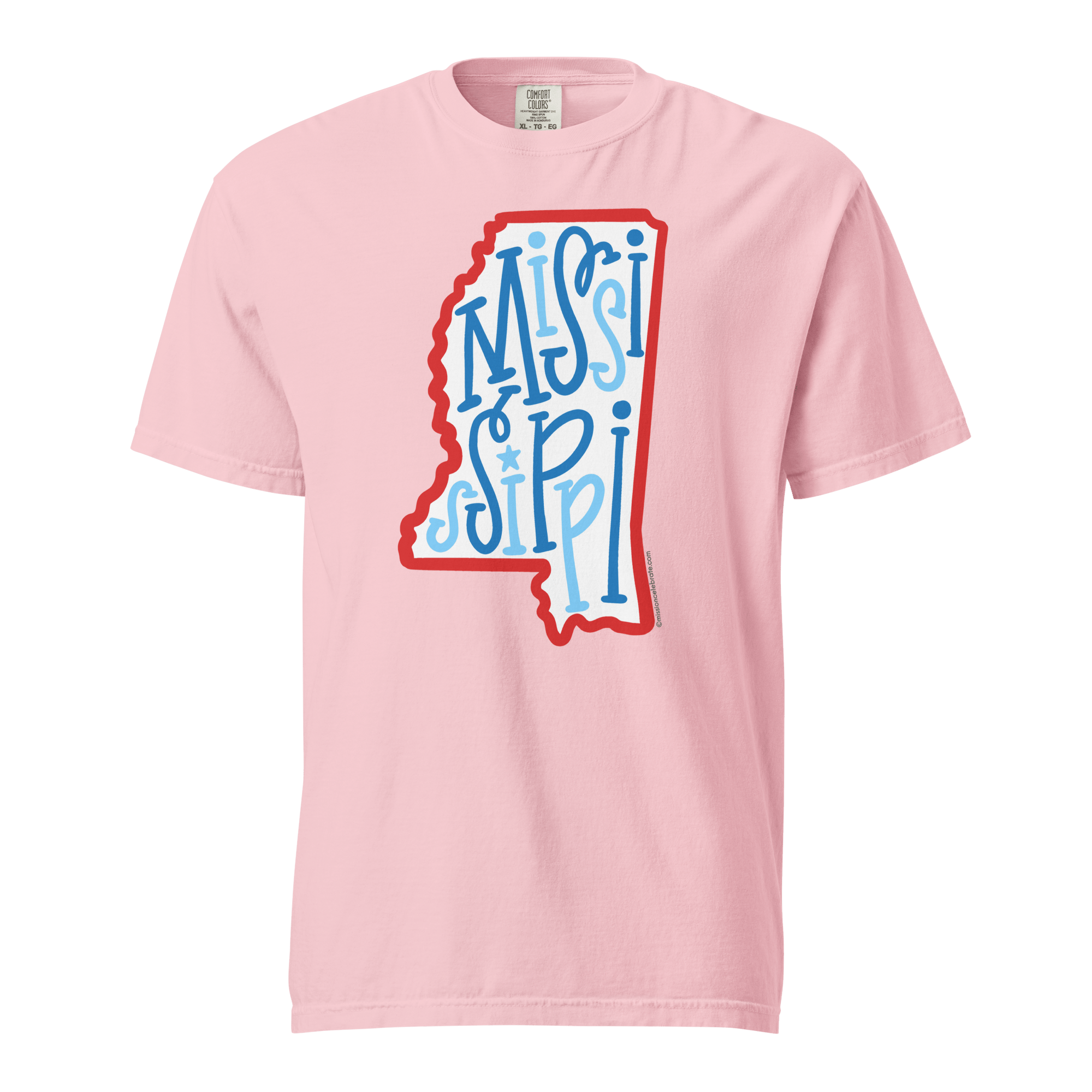 Pink Mississippi T-Shirt - Bouncy Letters State Outline - Comfort Colors Tee - Main Street Collective