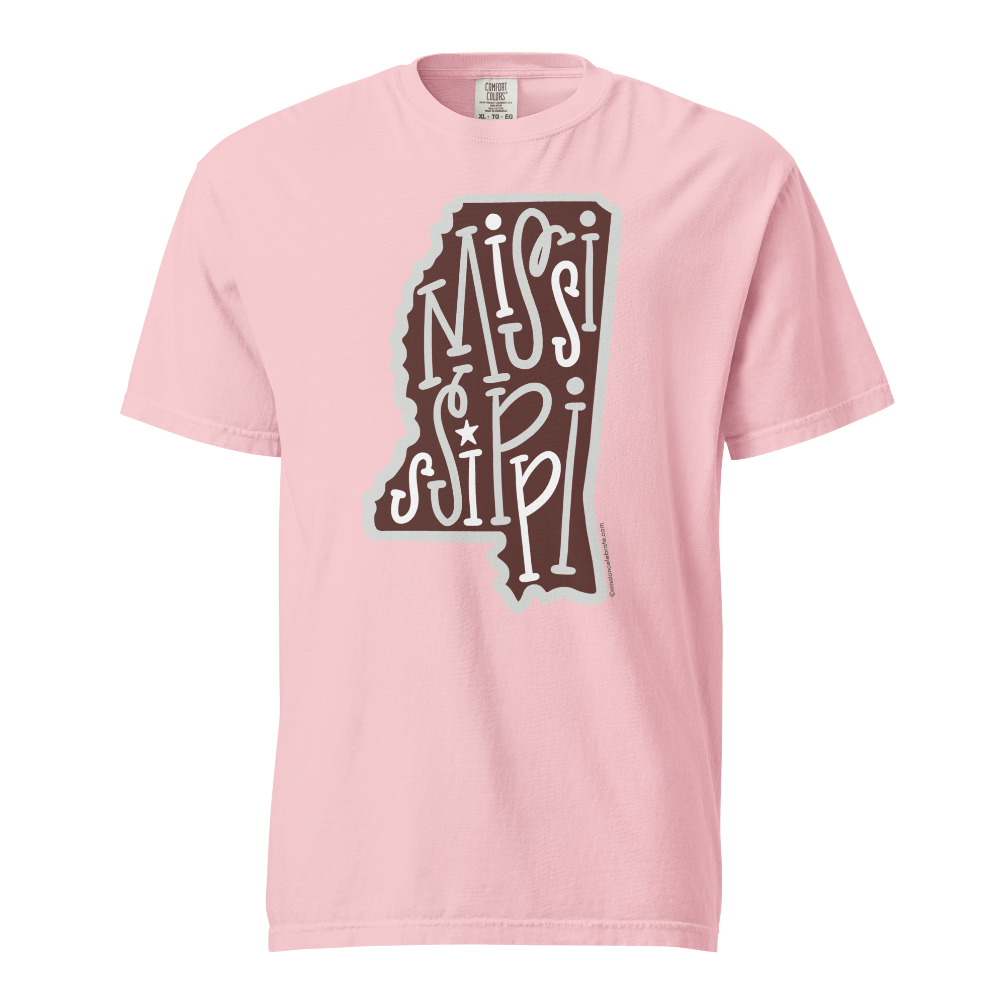 Mississippi T-Shirt: State Outline Design, Bouncy Hand-Lettered Text, Comfort Colors Tee
