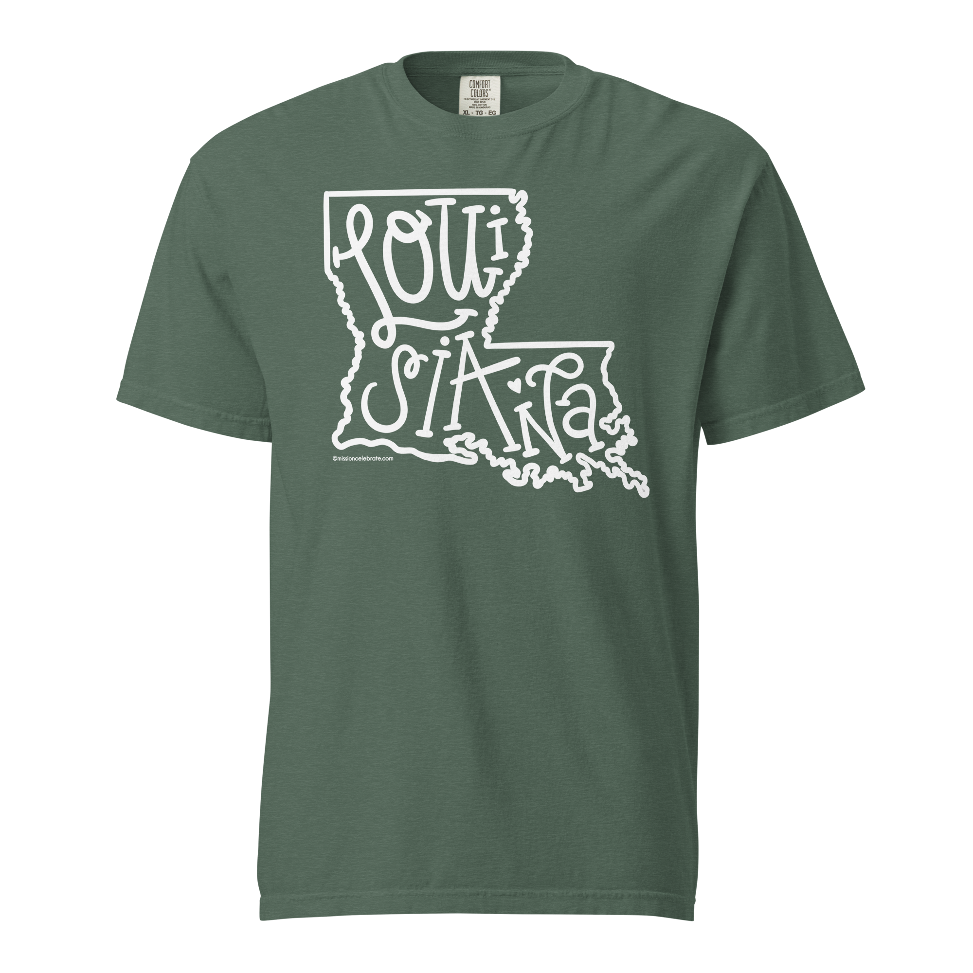Louisiana Bouncy Letters (in white) Handlettered Art by © Leslie Gonce Comfort Colors Short Sleeve Tee (LOUISIANA)