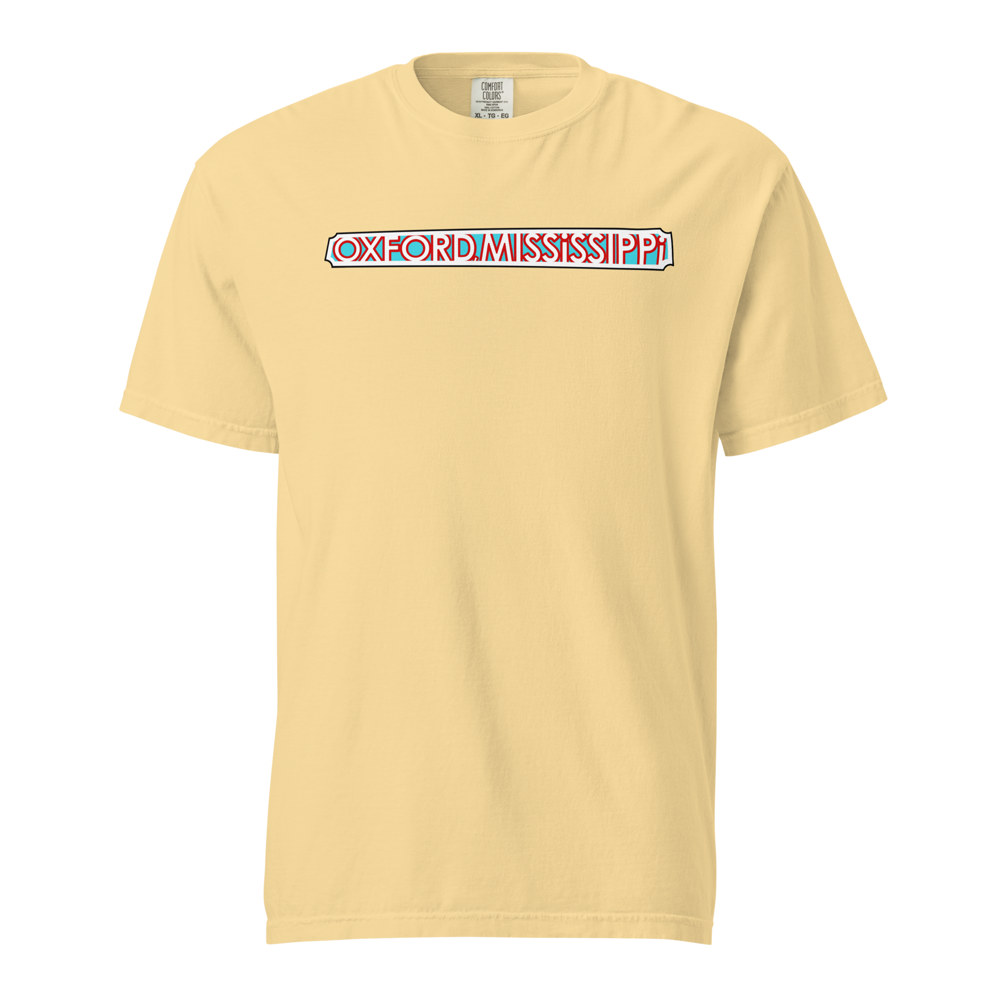 Oxford The Velvet Ditch Collage Art by Mississippi Artist ©LeslieGonce Comfort Colors Short Sleeve Tees (MISSISSIPPI)