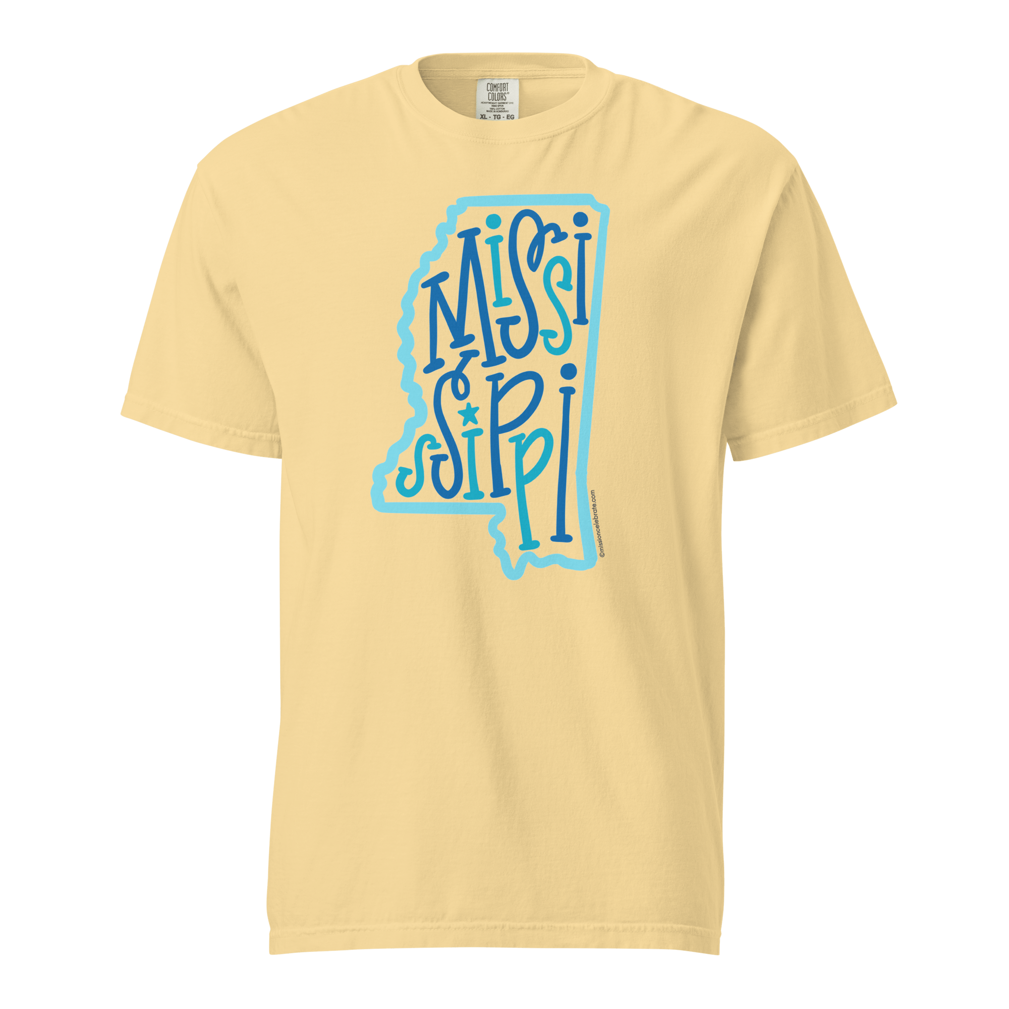 Mississippi Bouncy Letters Handlettered Art by © Leslie Gonce Comfort Colors Short Sleeve Tee (MISSISSIPPI)