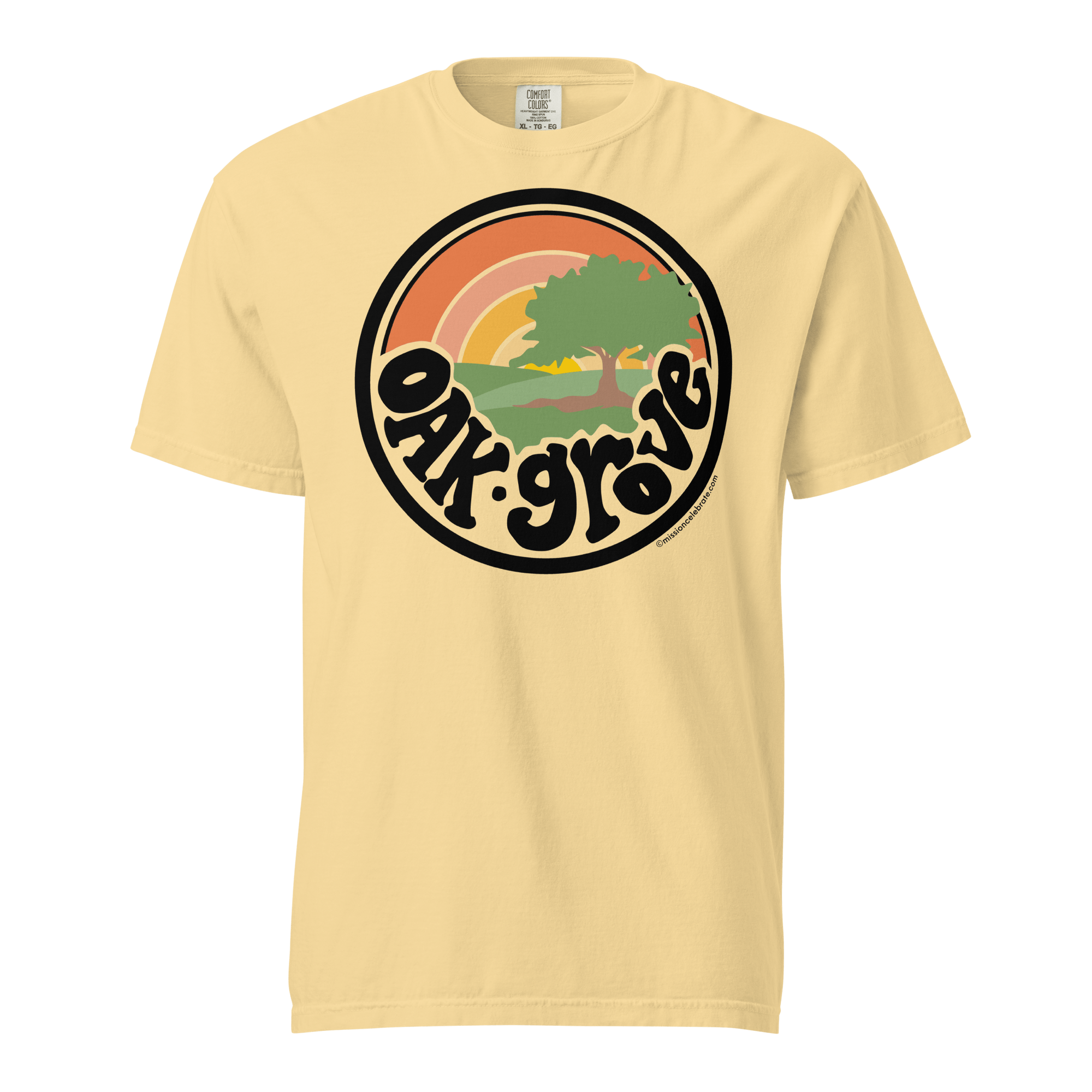 Oak Grove Retro Sunrise T-shirt: Mississippi Handlettered Design by Leslie Gonce - Comfort Colors Tee from Main Street Collective