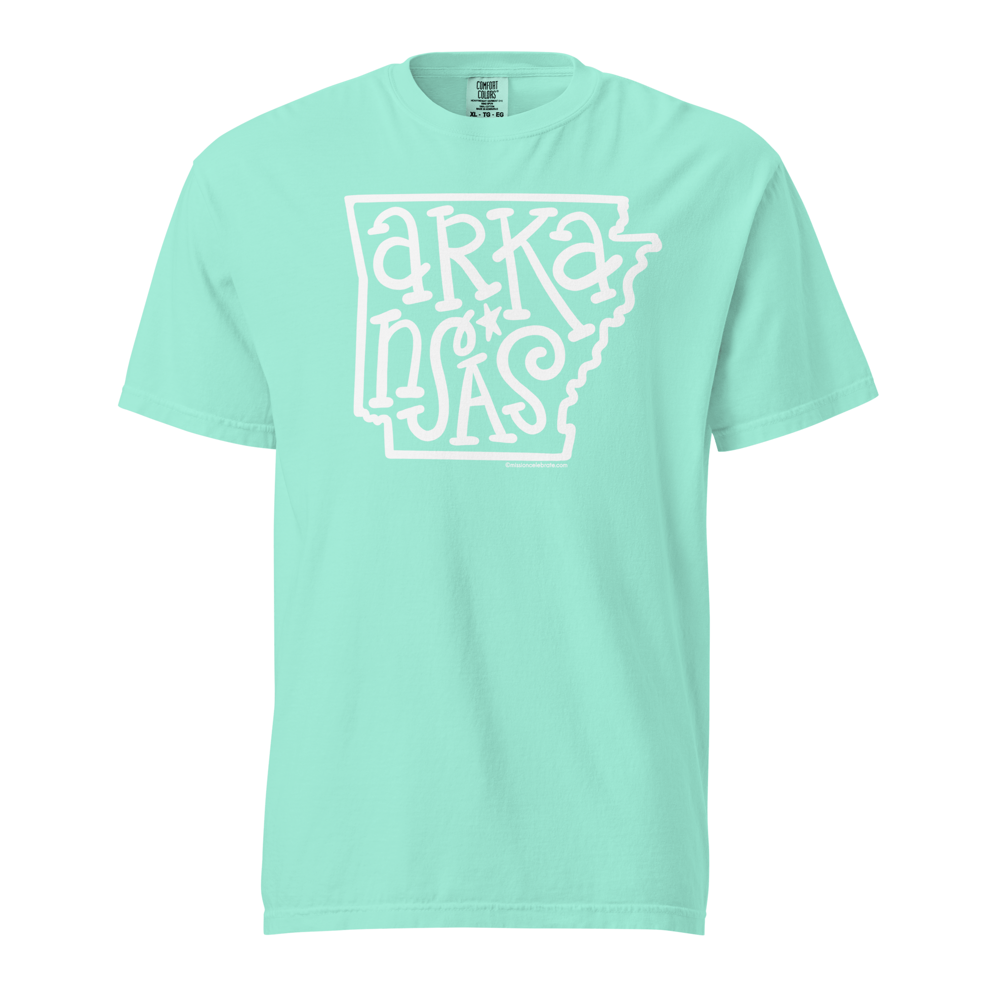 Arkansas Bouncy Letters (in white) Handlettered Art by © Leslie Gonce Comfort Colors Short Sleeve Tee (ARKANSAS)
