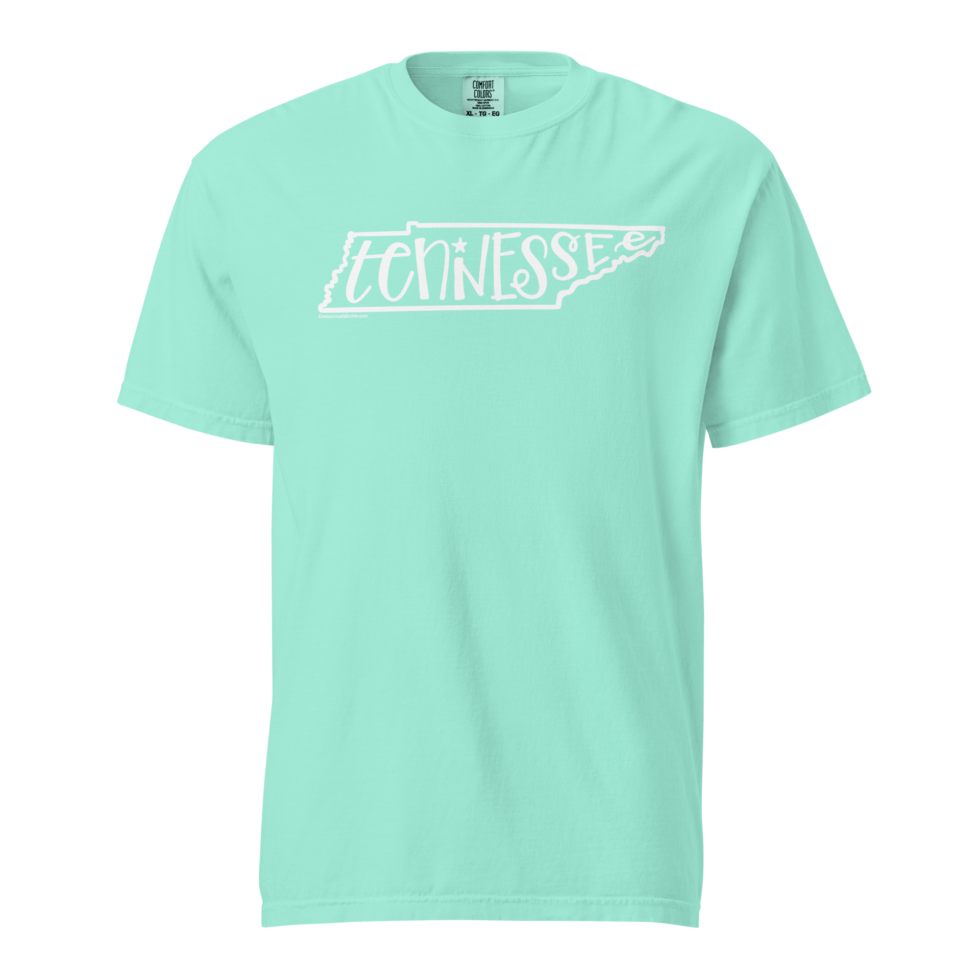 Tennessee T-shirt: Bouncy Letter Design. Mint Comfort Colors Tee. State Pride Apparel.