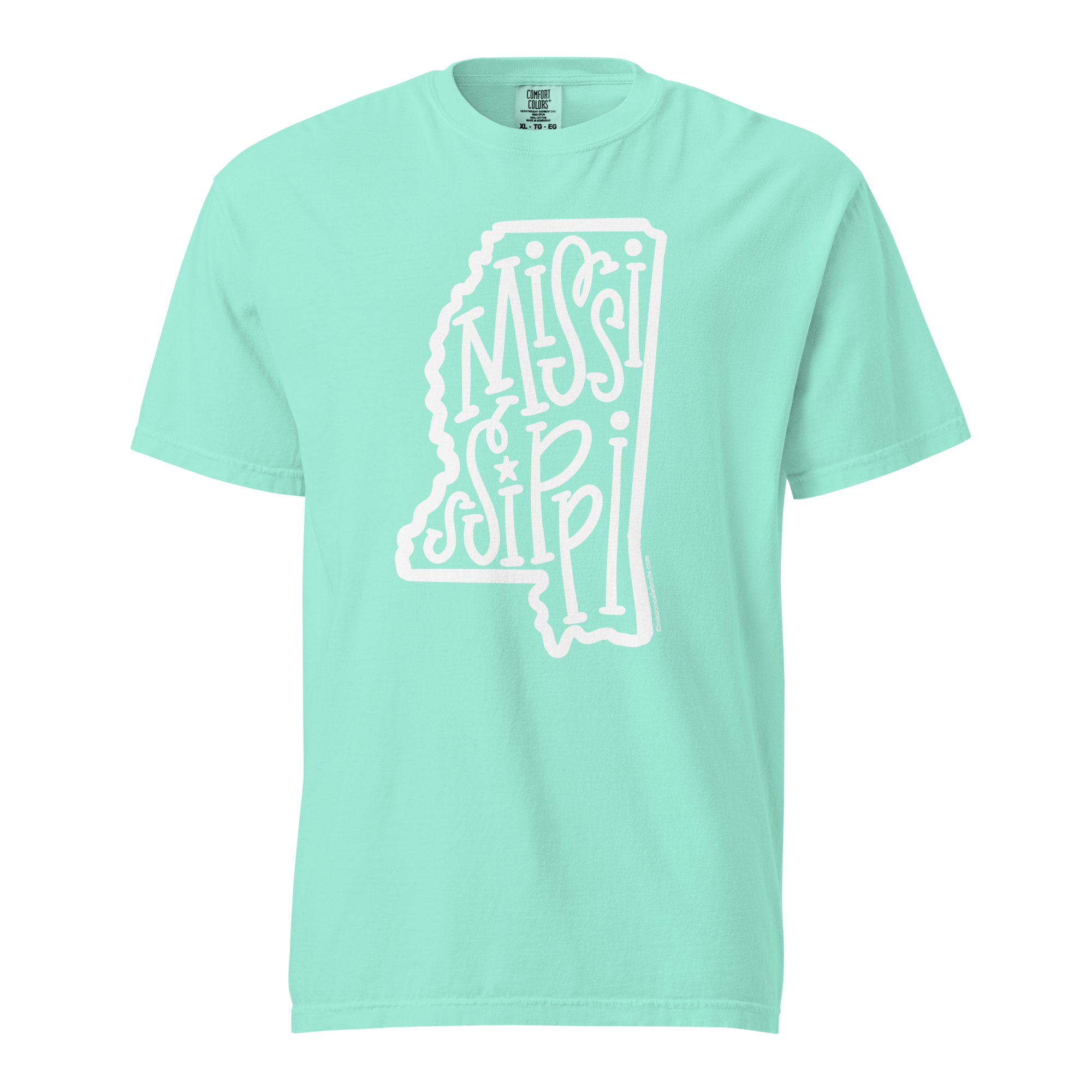 Mississippi Bouncy Letters Handlettered Art by © Leslie Gonce Comfort Colors Short Sleeve Tee (MISSISSIPPI)