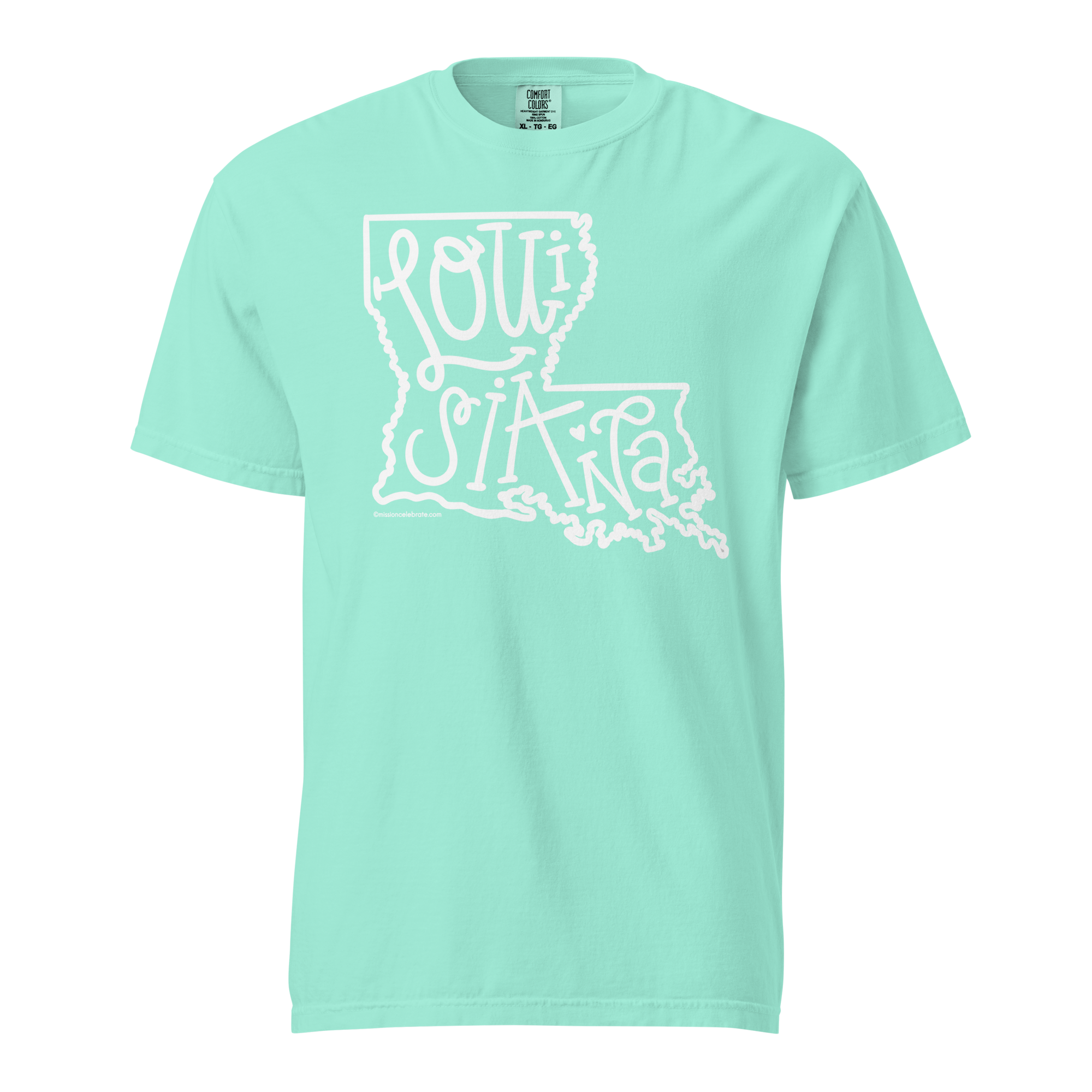 Louisiana Bouncy Letters (in white) Handlettered Art by © Leslie Gonce Comfort Colors Short Sleeve Tee (LOUISIANA)