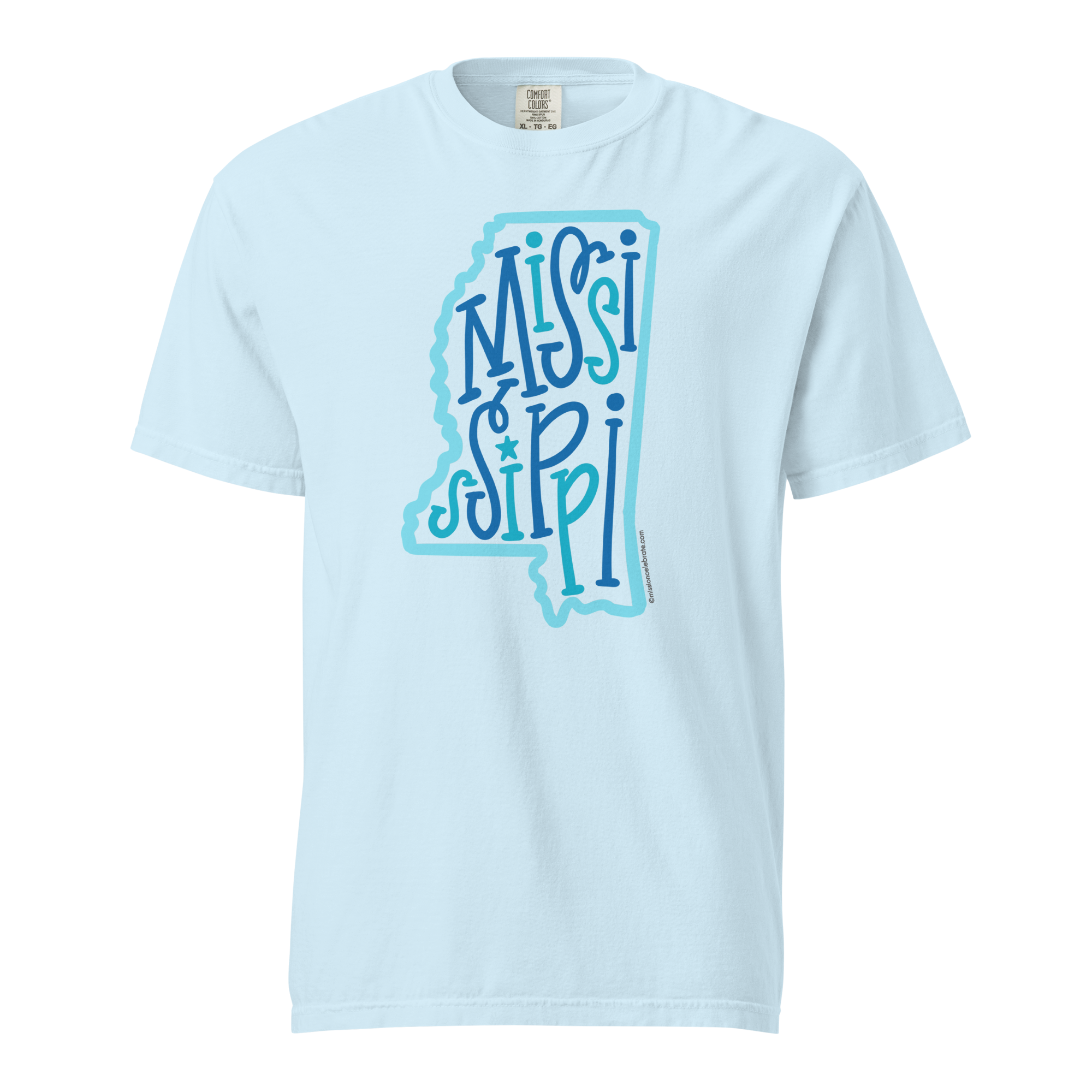 Mississippi Bouncy Letters Handlettered Art by © Leslie Gonce Comfort Colors Short Sleeve Tee (MISSISSIPPI)