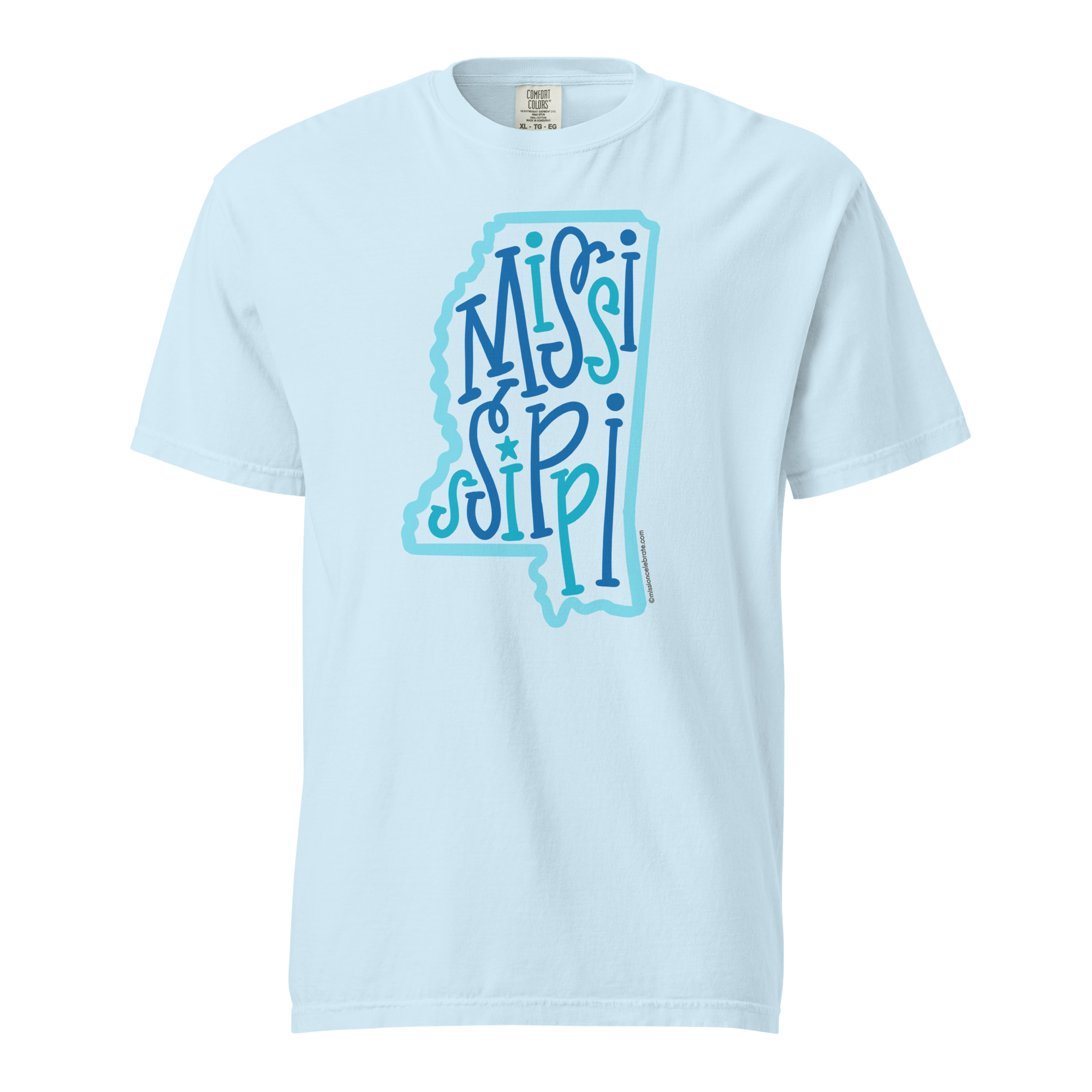 Mississippi Bouncy Letters Handlettered Art by © Leslie Gonce Comfort Colors Short Sleeve Tee (MISSISSIPPI)