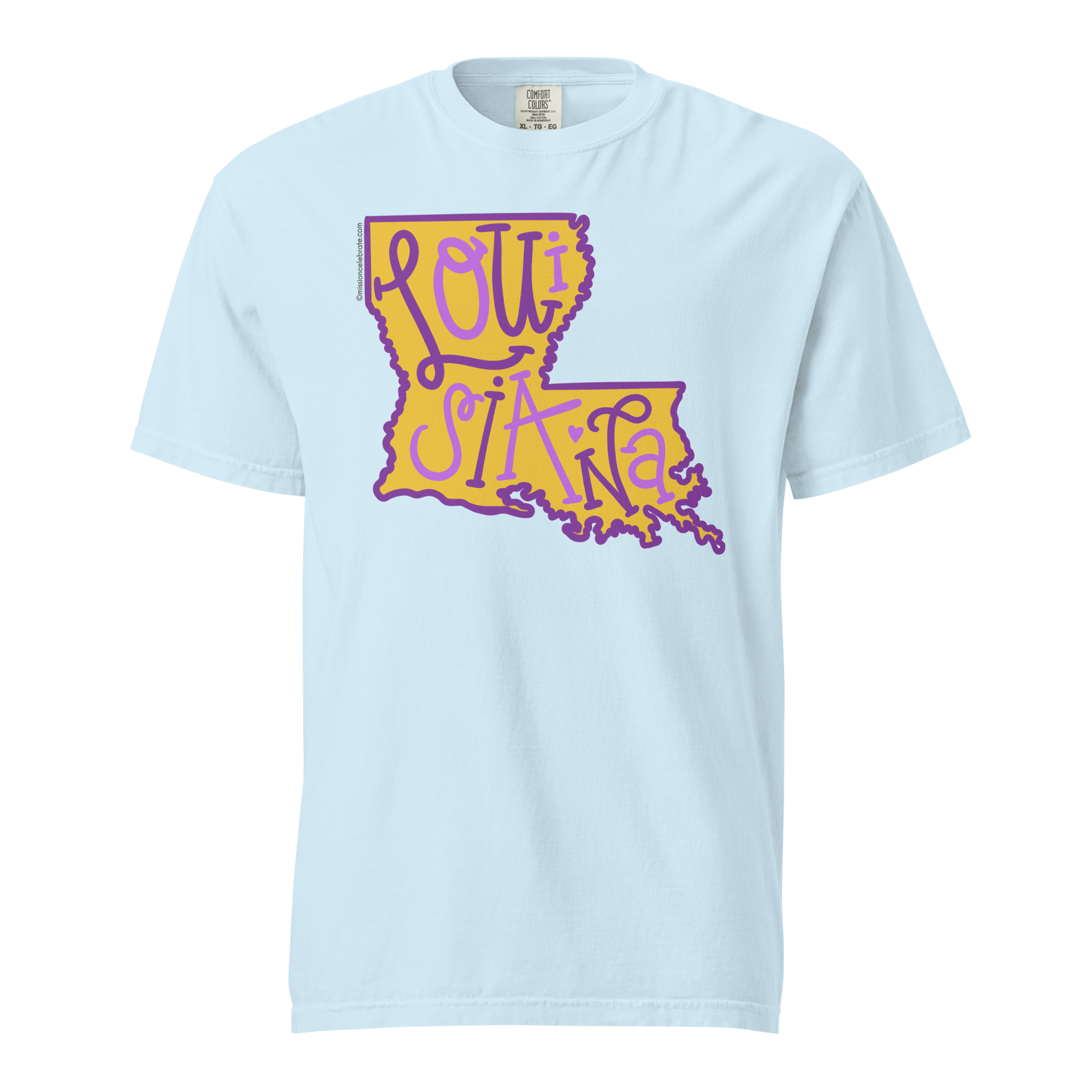 Louisiana T-shirt: Purple & Gold Bouncy Letters Hand-lettered Art by Main Street Collective, Comfort Colors
