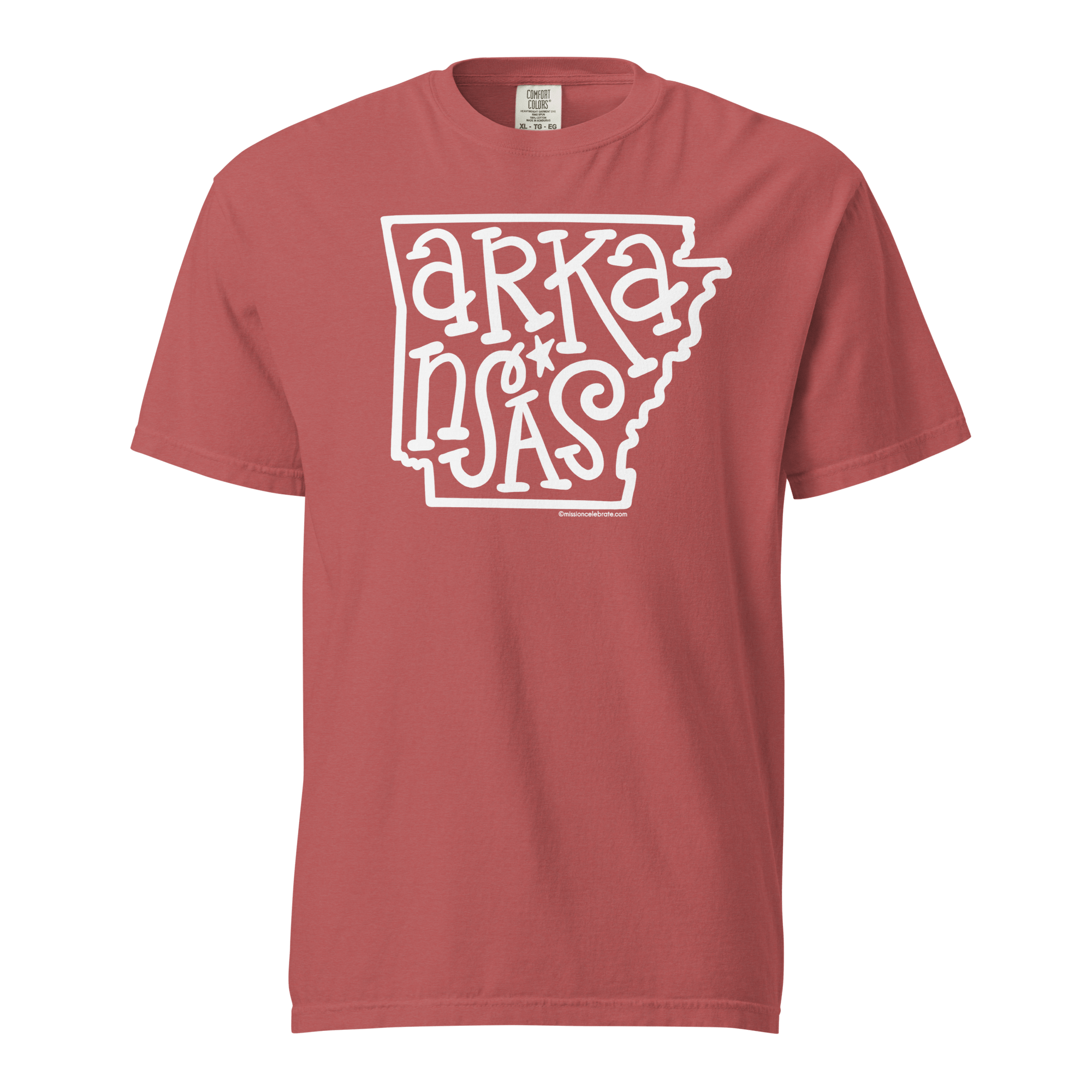 Arkansas Bouncy Letters (in white) Handlettered Art by © Leslie Gonce Comfort Colors Short Sleeve Tee (ARKANSAS)