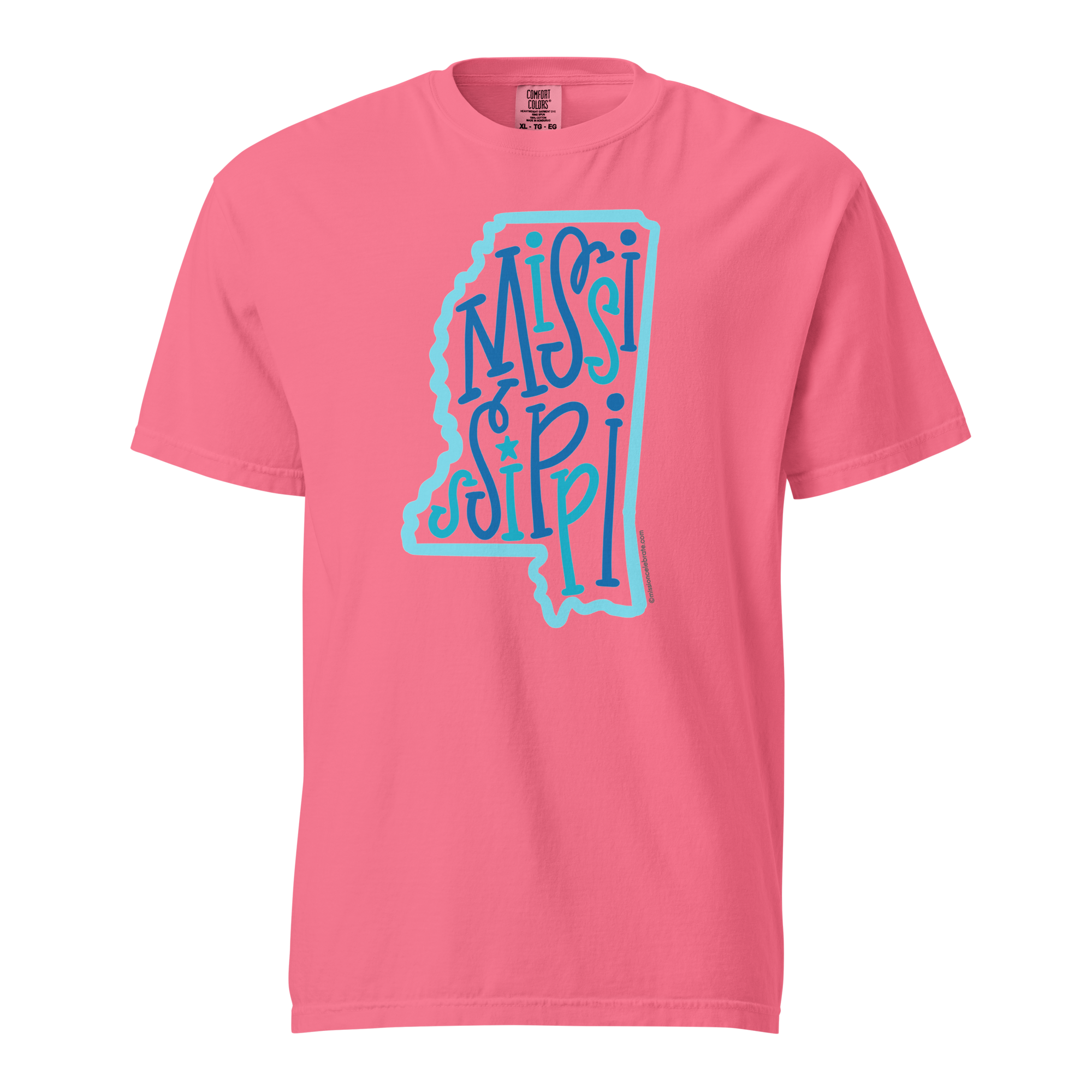 Mississippi Bouncy Letters Handlettered Art by © Leslie Gonce Comfort Colors Short Sleeve Tee (MISSISSIPPI)