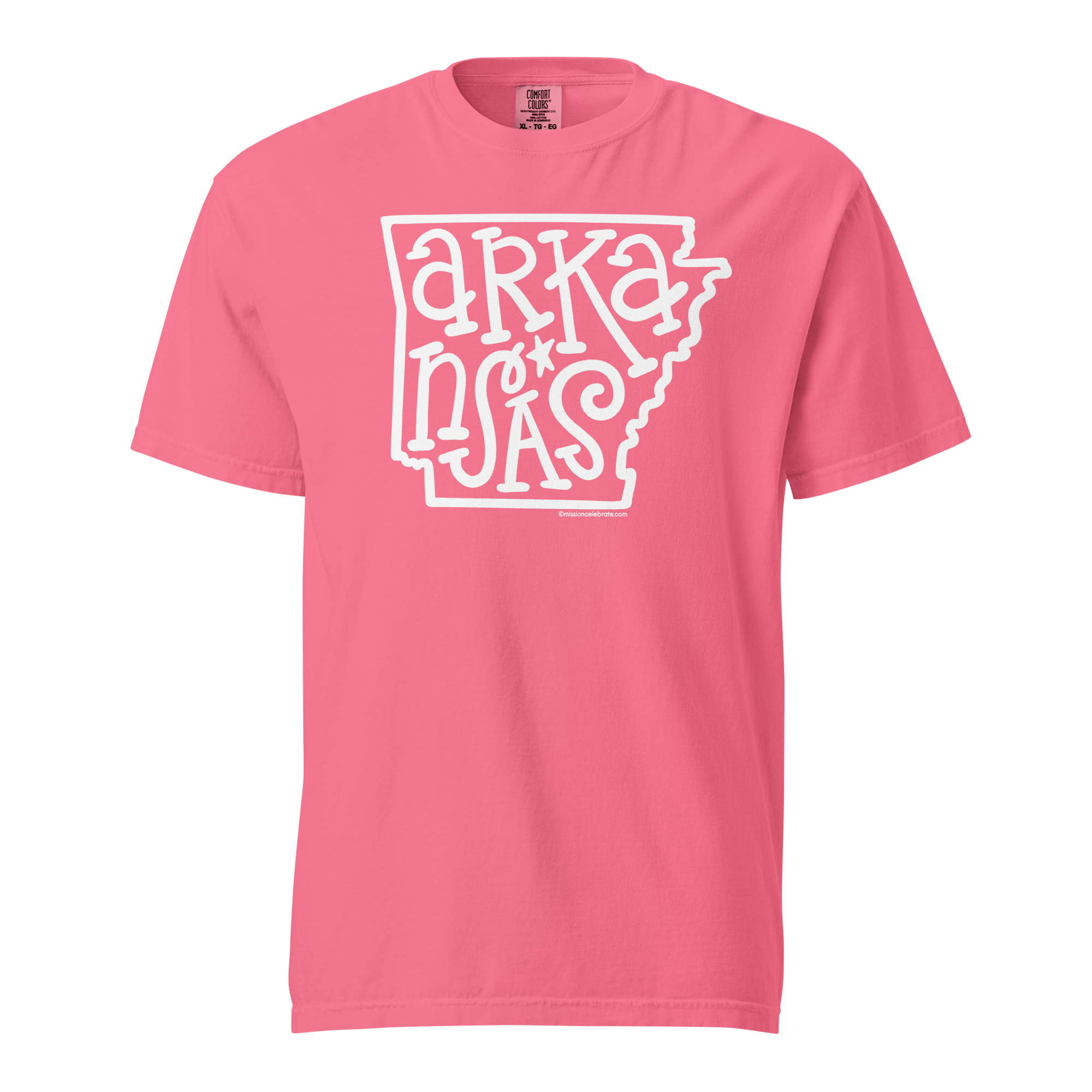 Arkansas Bouncy Letters (in white) Handlettered Art by © Leslie Gonce Comfort Colors Short Sleeve Tee (ARKANSAS)