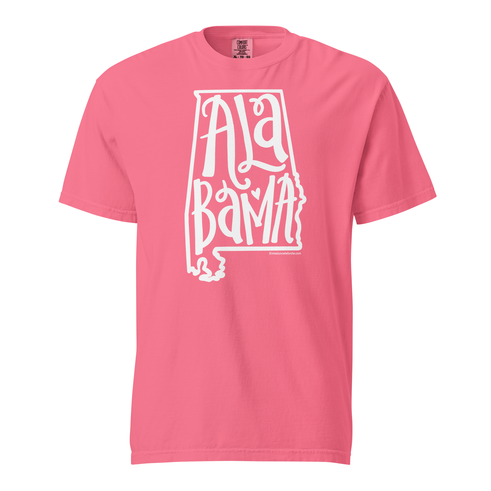 Alabama Bouncy Letters (in white) Handlettered Art by © Leslie Gonce Comfort Colors Short Sleeve Tee (ALABAMA)
