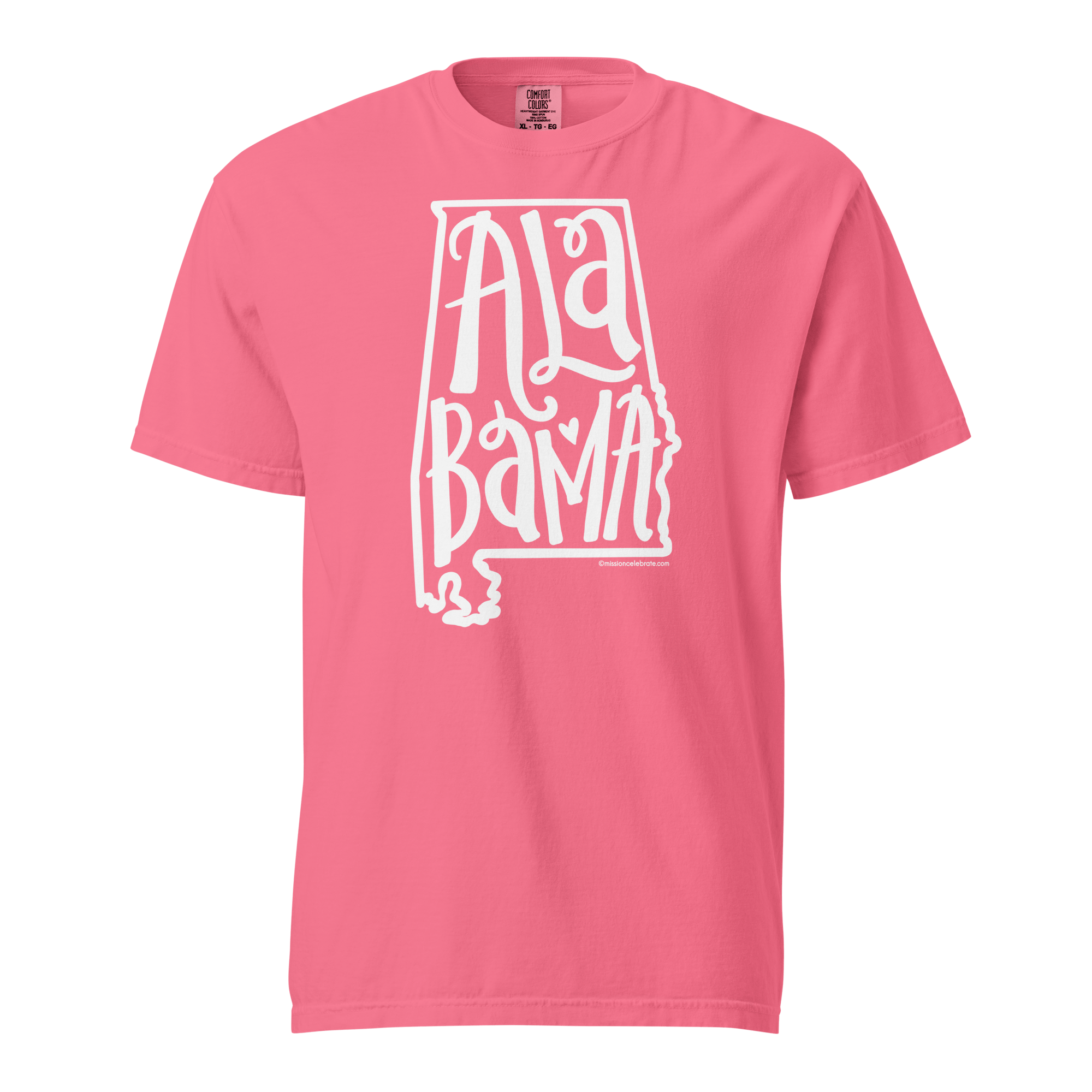 Alabama Bouncy Letters (in white) Handlettered Art by © Leslie Gonce Comfort Colors Short Sleeve Tee (ALABAMA)