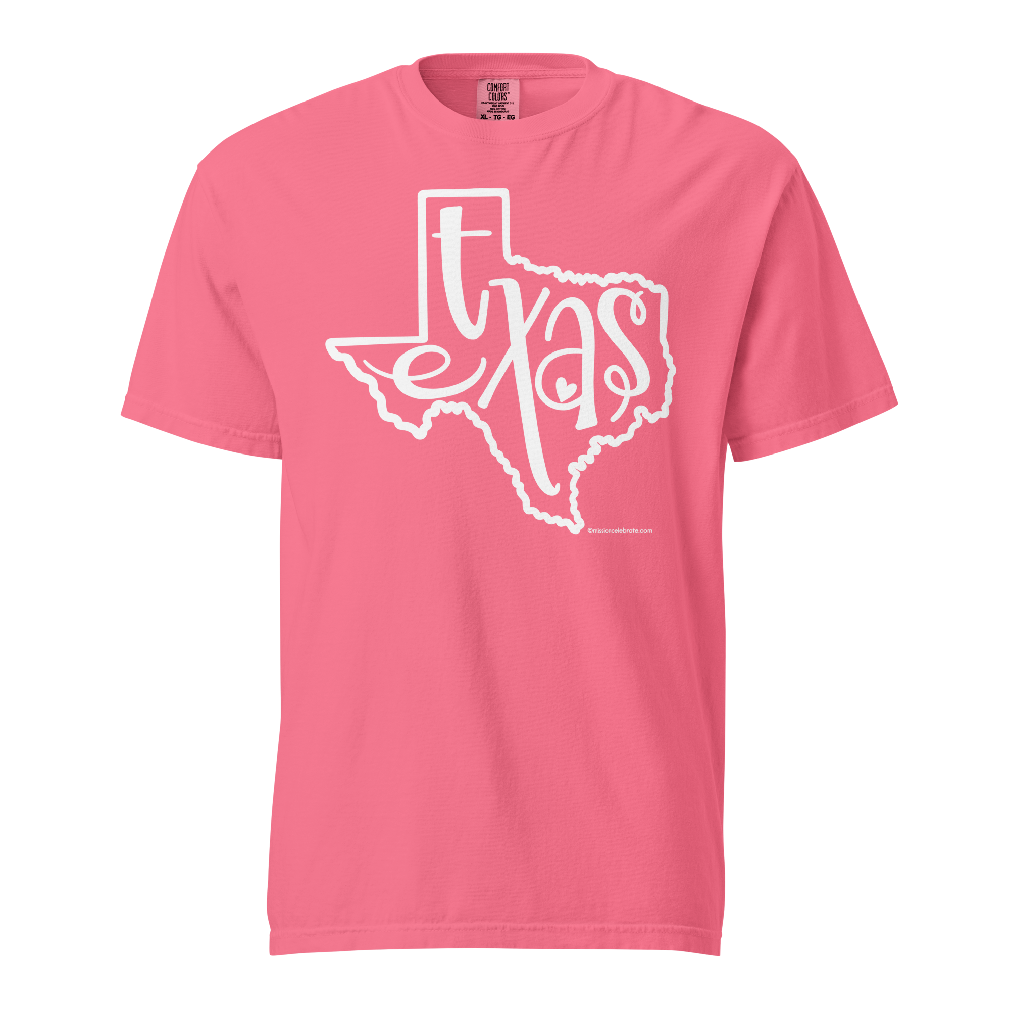Texas Bouncy Letters (in white) Handlettered Art by © Leslie Gonce Comfort Colors Short Sleeve Tee (TEXAS)