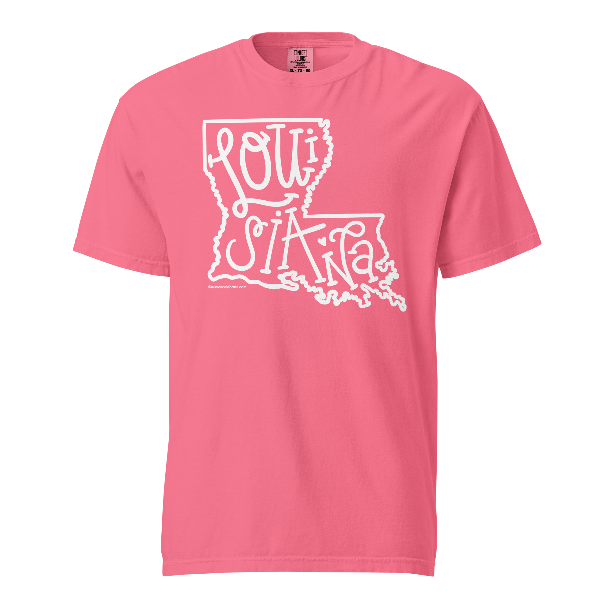 Louisiana Bouncy Letters (in white) Handlettered Art by © Leslie Gonce Comfort Colors Short Sleeve Tee (LOUISIANA)