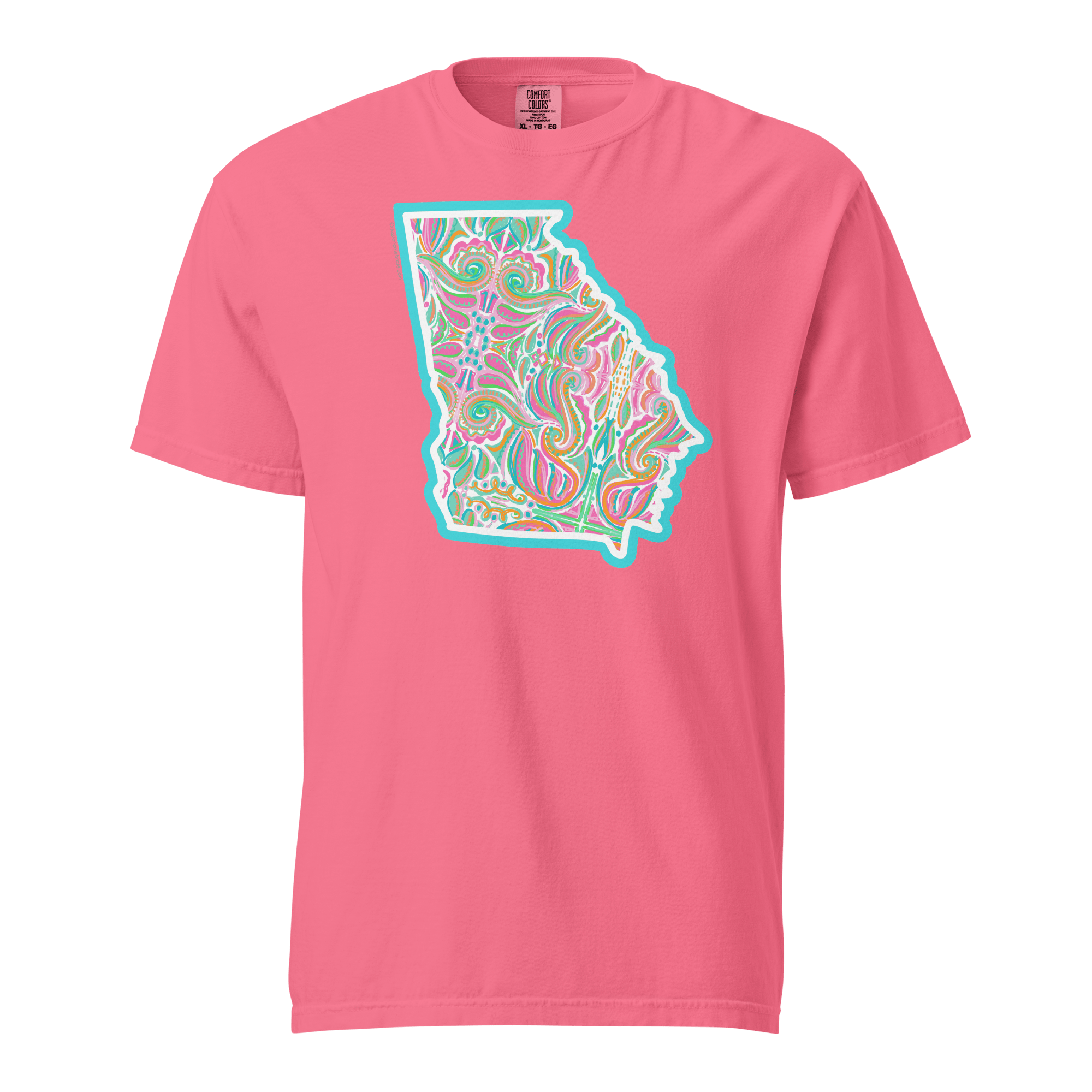 Georgia State T-shirt: Pink Comfort Colors Tee with Abstract Art Map of Georgia