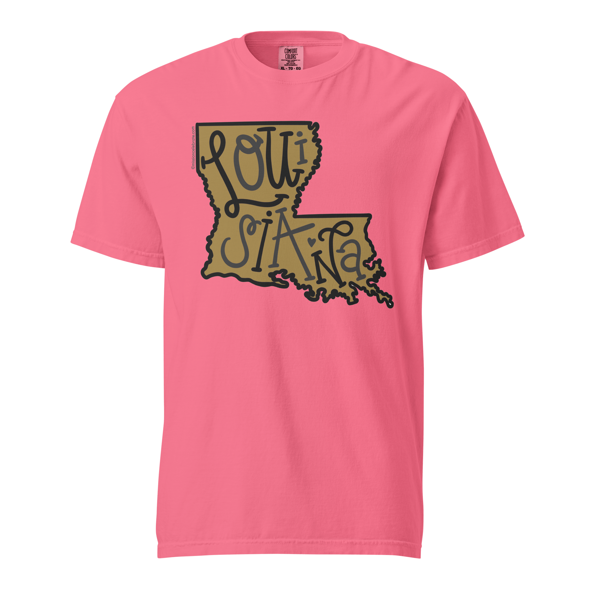 Louisiana State T-Shirt: Bouncy Letter Design in Gold & Black. Hand-lettered art tee for Louisiana lovers!