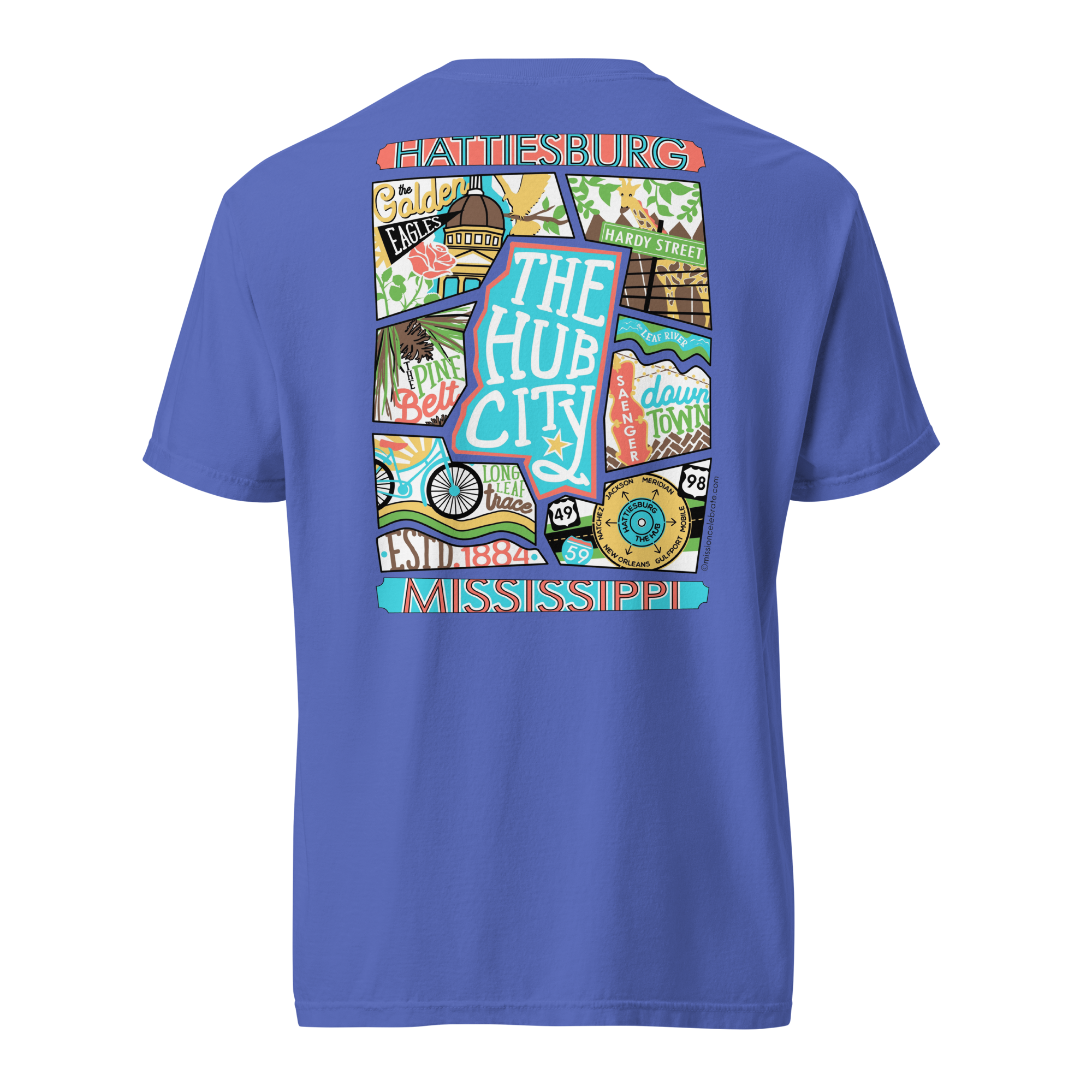 Hattiesburg, Mississippi T-Shirt: The Hub City Collage Art by LeslieGonce, Comfort Colors Tee