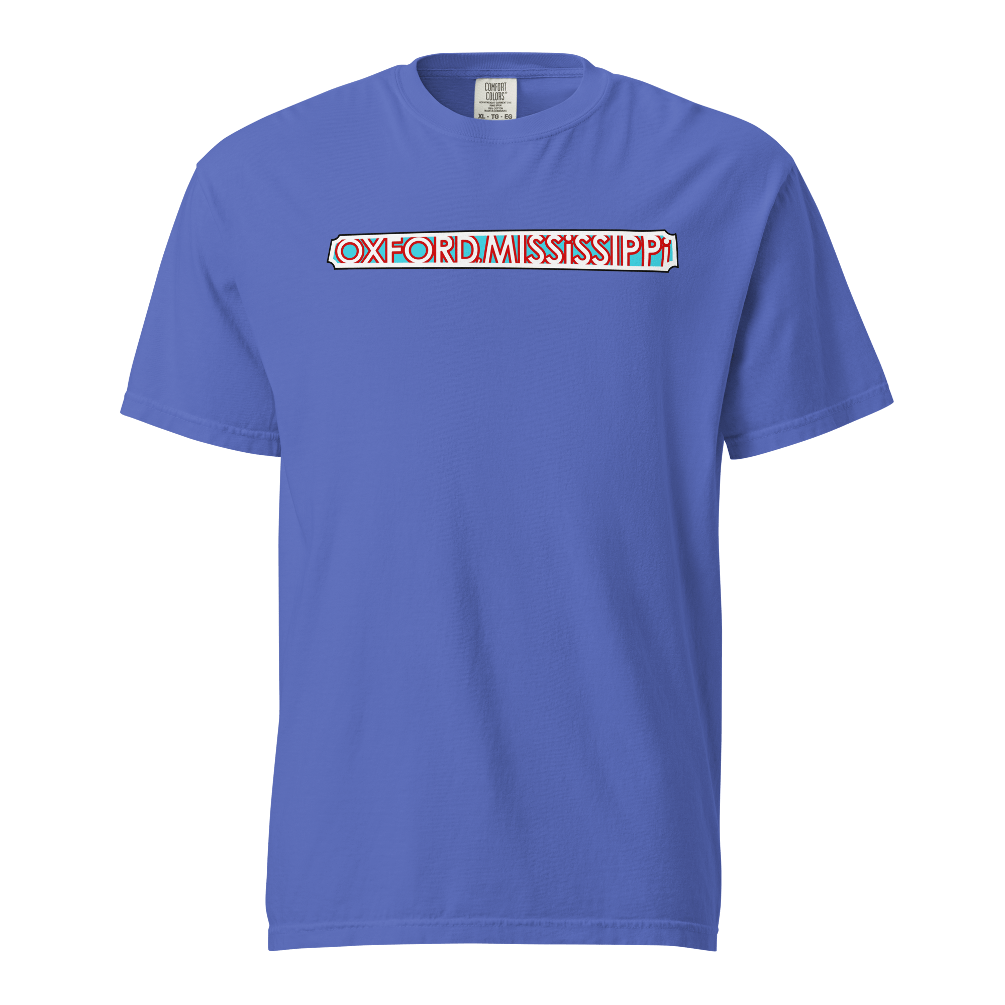 Oxford The Velvet Ditch Collage Art by Mississippi Artist ©LeslieGonce Comfort Colors Short Sleeve Tees (MISSISSIPPI)