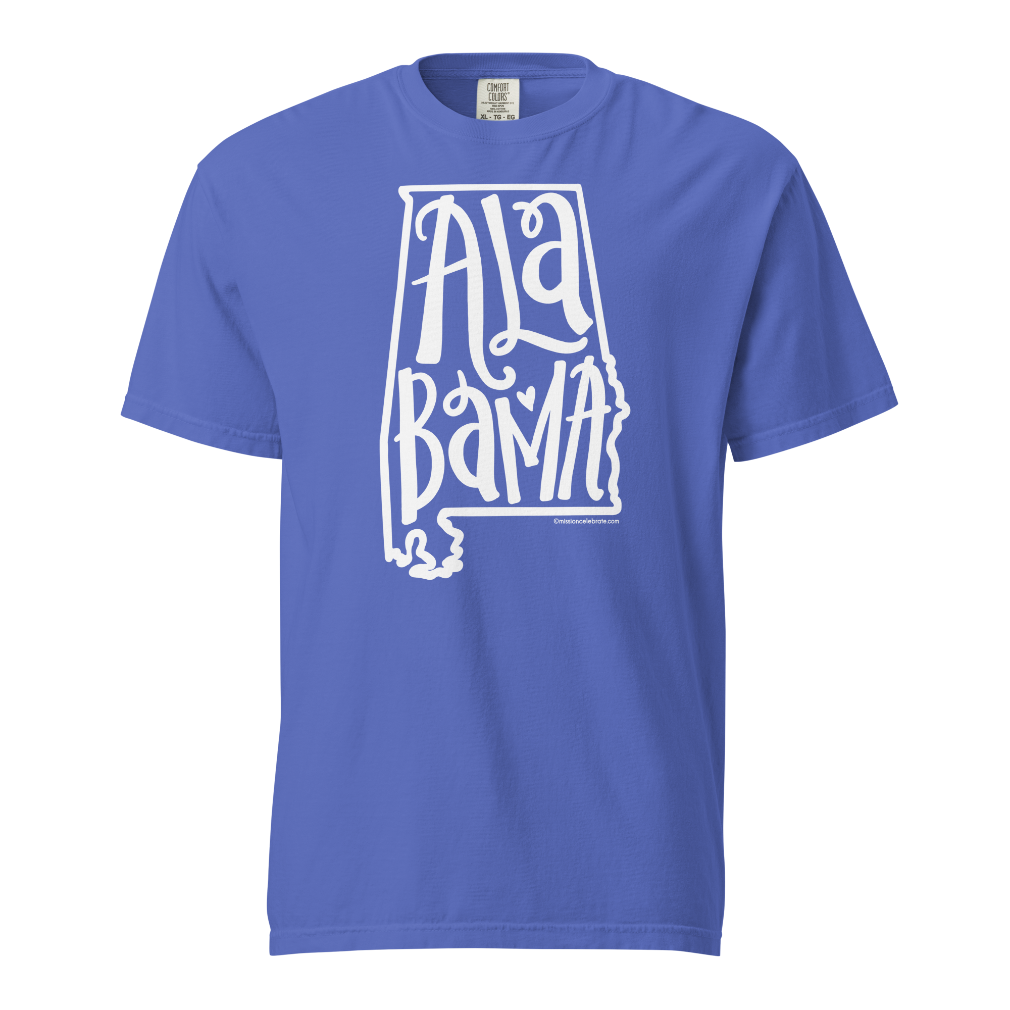 Alabama Bouncy Letters (in white) Handlettered Art by © Leslie Gonce Comfort Colors Short Sleeve Tee (ALABAMA)